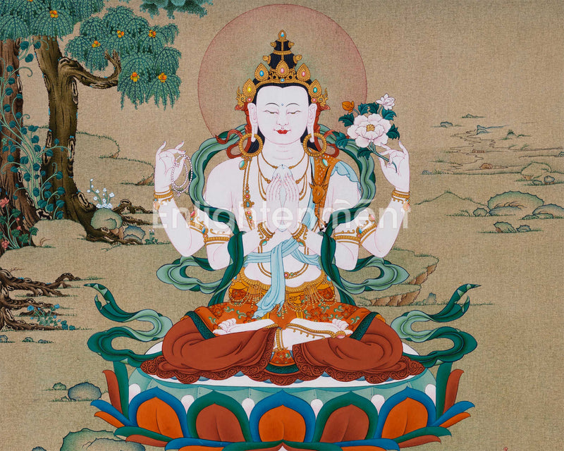 Avalokiteshvara Buddha Thangka | Hand-Painted Buddhist Deity Painting