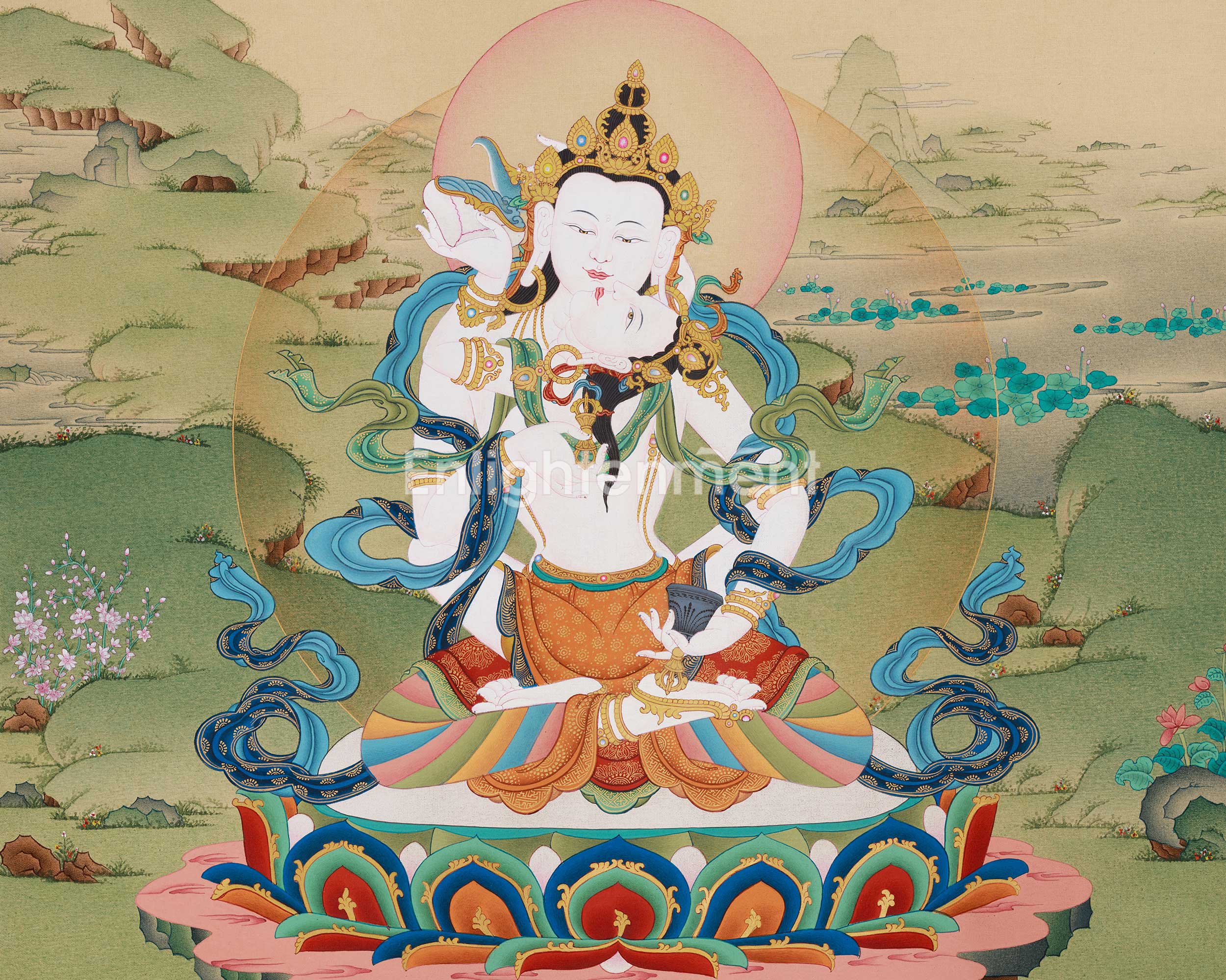 Vajrasattva with Consort Thangka | Sacred Symbol of Unity and Enlightenment