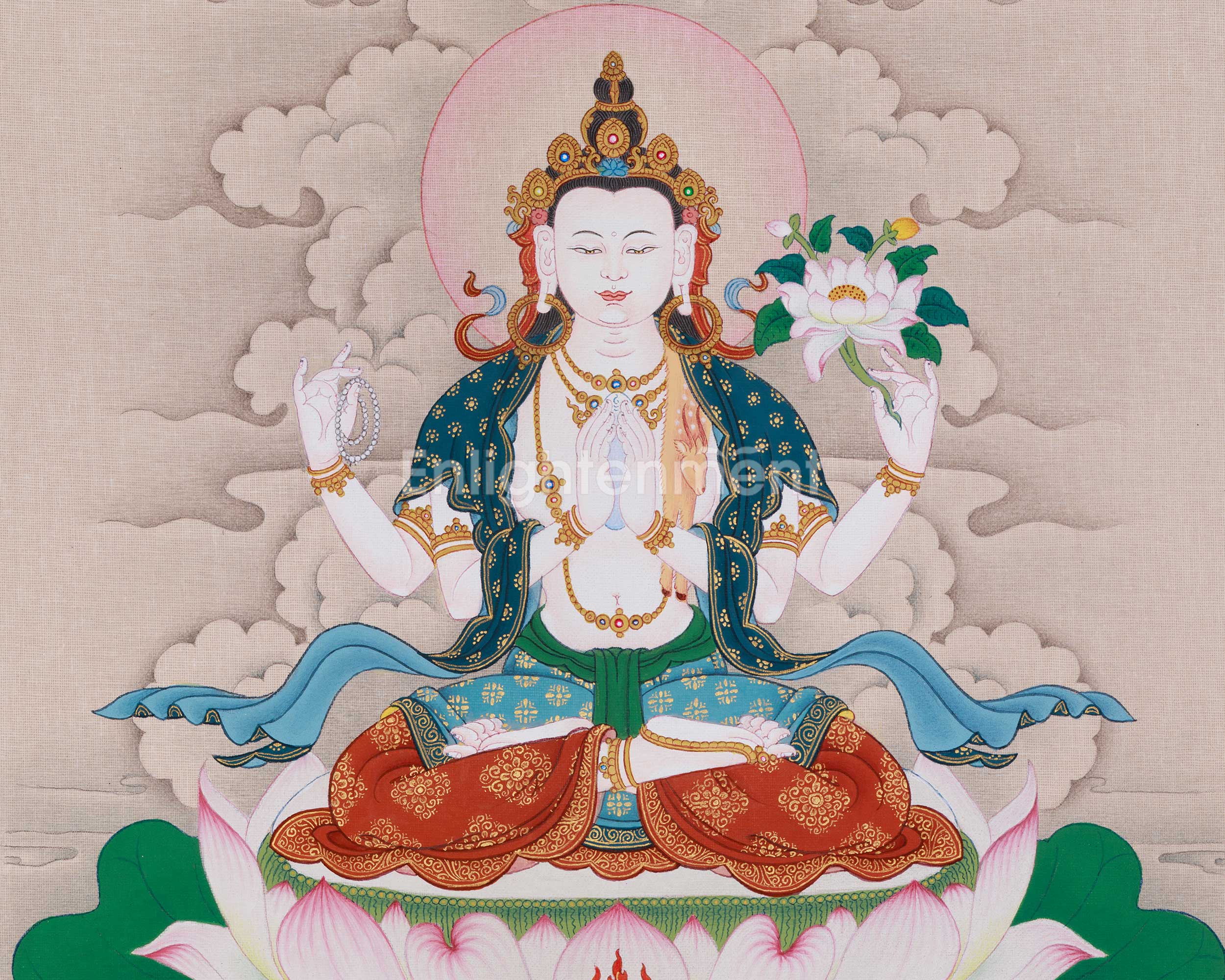 Sacred Thangka of Bodhisattva Chenrezig | Avalokiteshvara Artwork