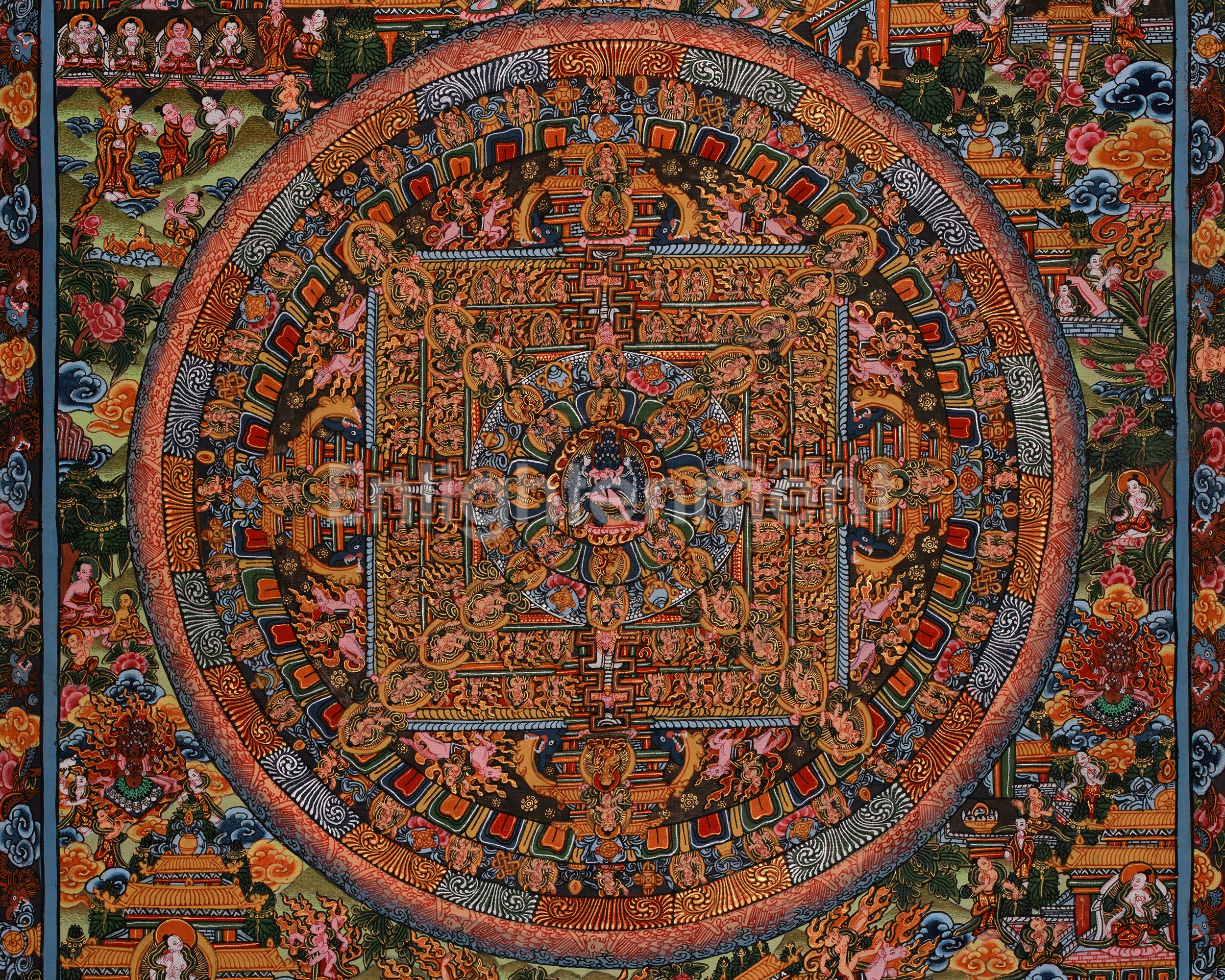 Hand-Painted Vintage Yamantaka Mandala Art | Wrathful Deity with Consort in Divine Union
