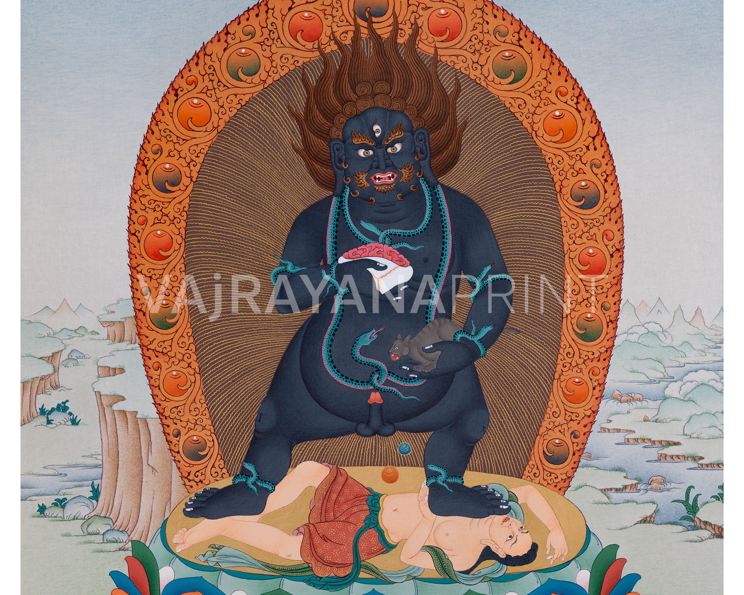 Black Dzambhala Print | Tibetan Buddhist Deity of Wealth