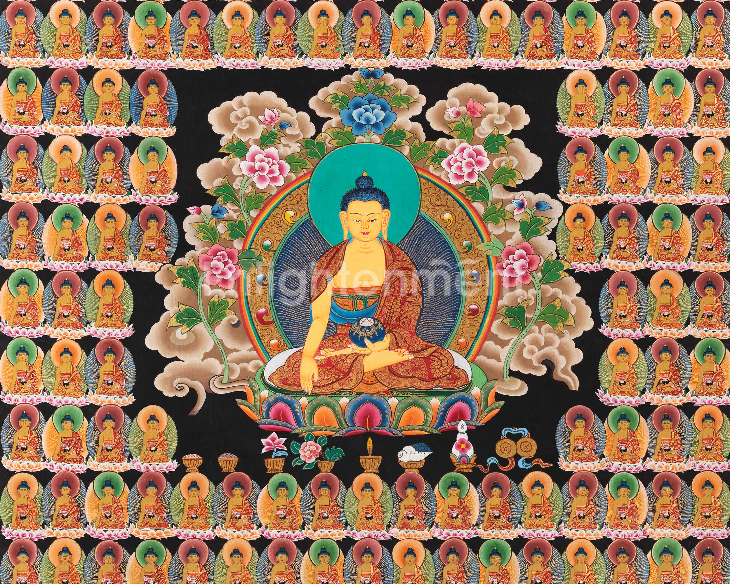 108 Seated Buddha Thangka | Yoga Meditation Canvas Art for your Peace and wellbeing