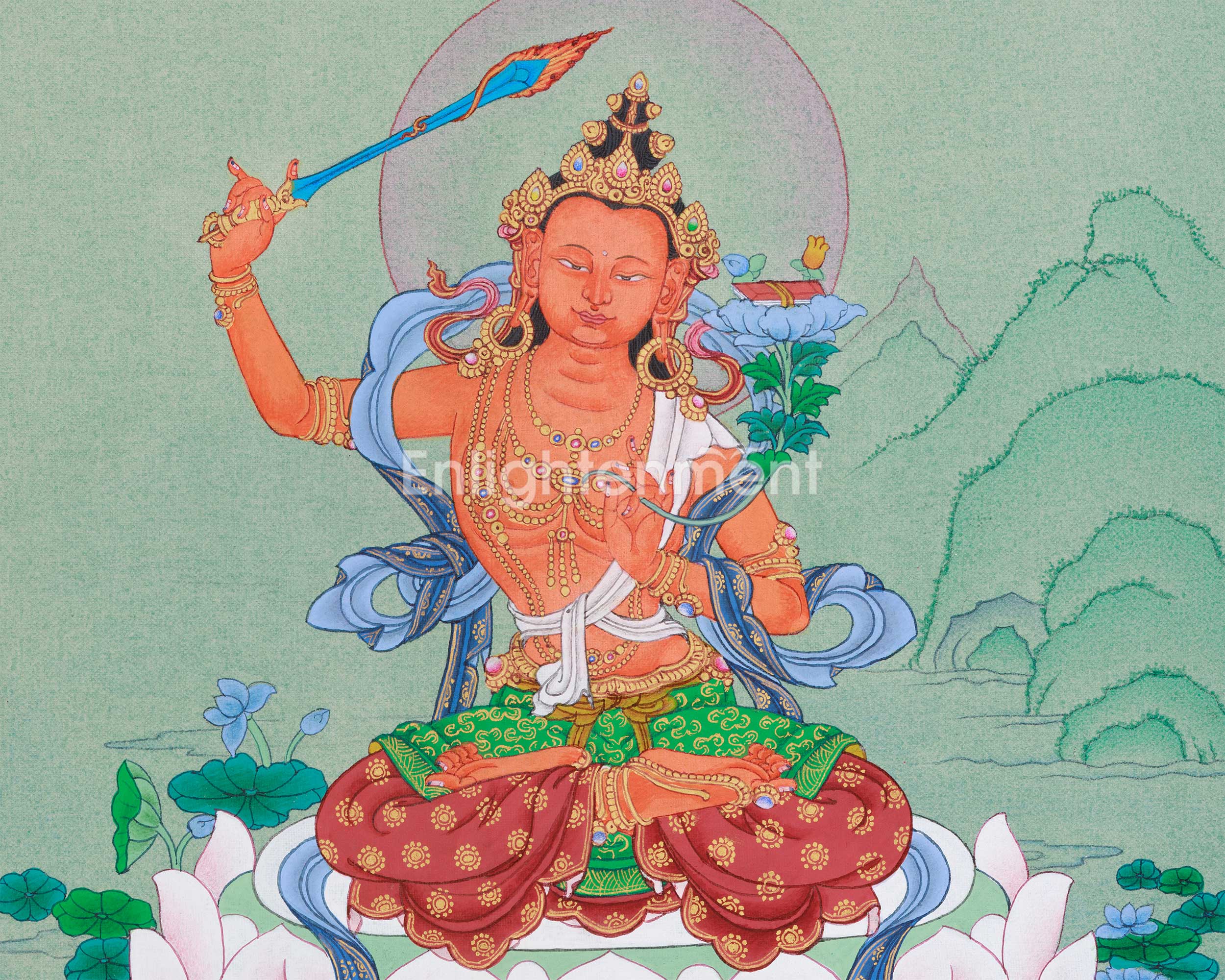Sacred Manjushri Wisdom Artwork | Tibetan Bodhisattva of Clarity