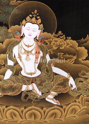 Side Chenrezig Thangka | Gold on Black Buddhist Art