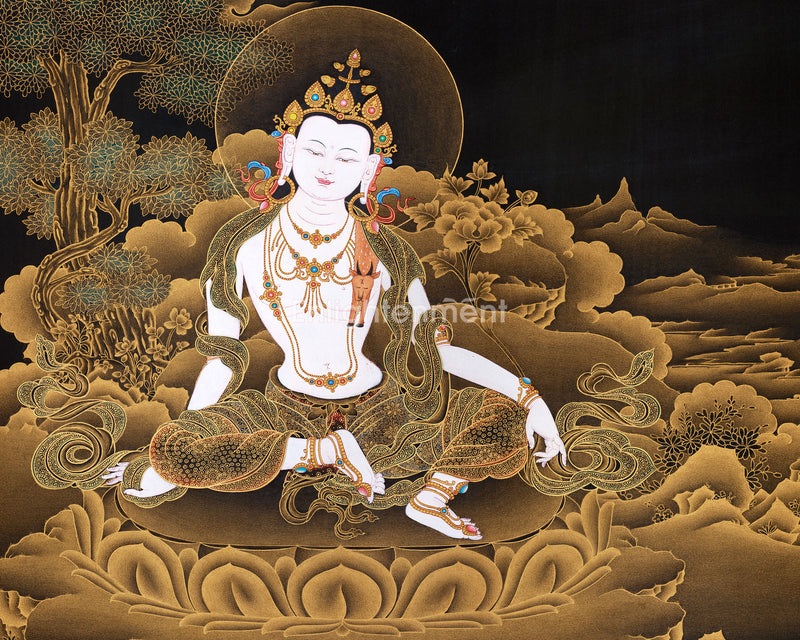 Side Chenrezig Thangka | Gold on Black Buddhist Art