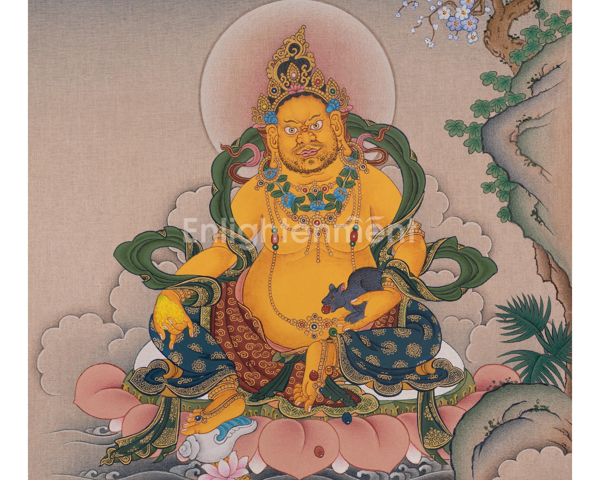 Dzambhala Meditation Thangka | Wealth Deity Artwork | Tibetan Buddhism