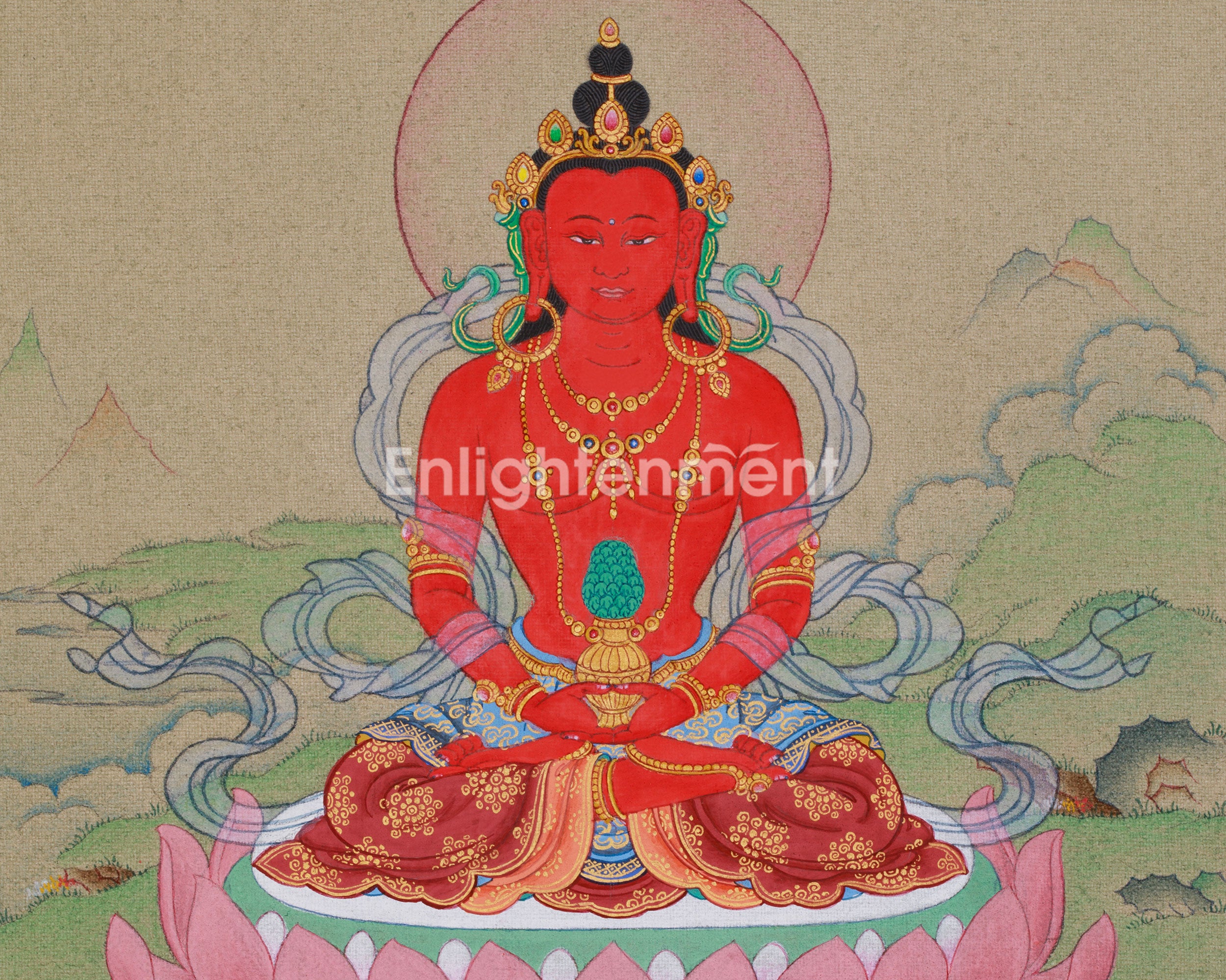 Compact Thangka of Amitayus Buddha | Red Buddha of Longevity