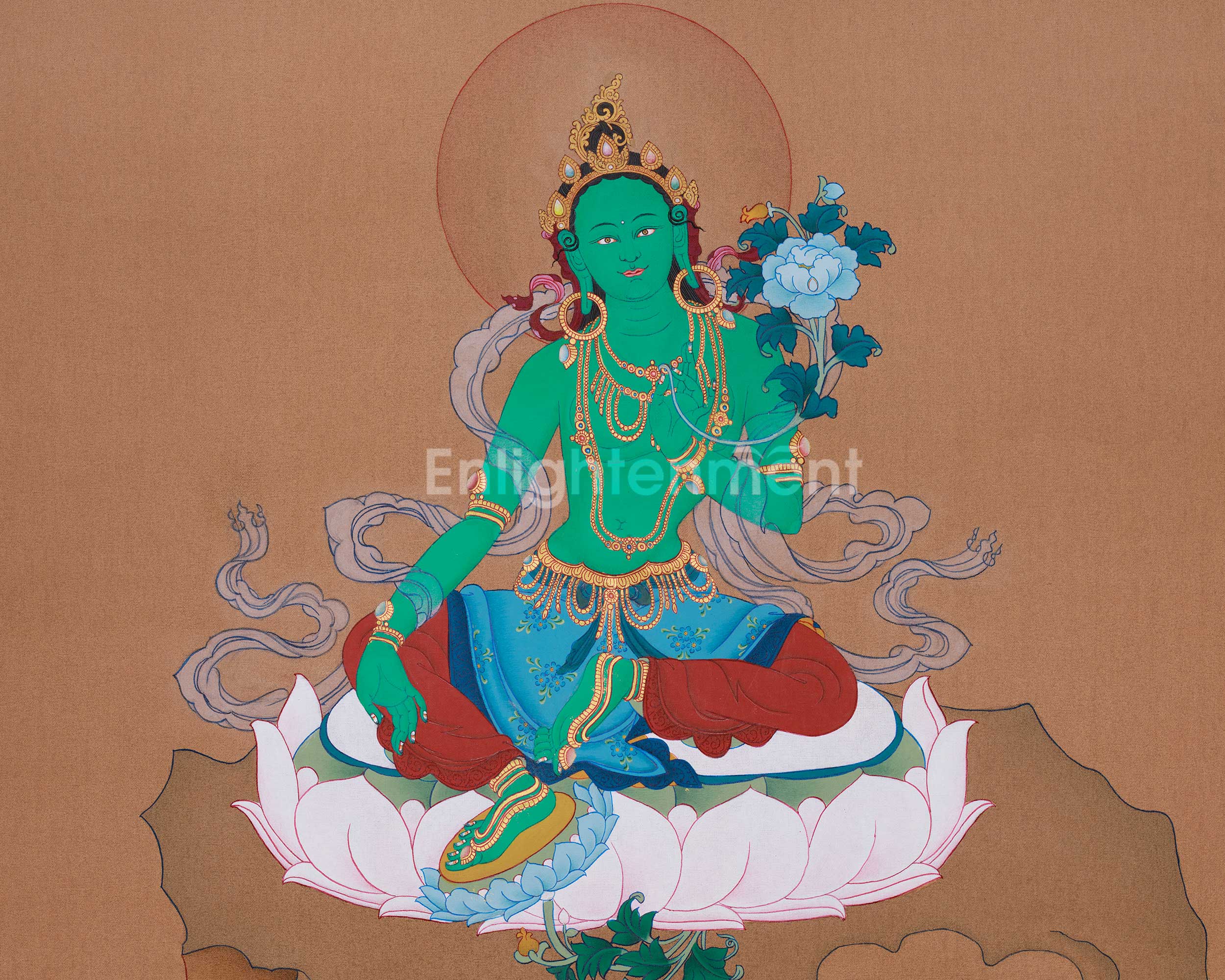 Traditional Thangka Of Green Tara | Tibetan Deity Shyama Tara Art