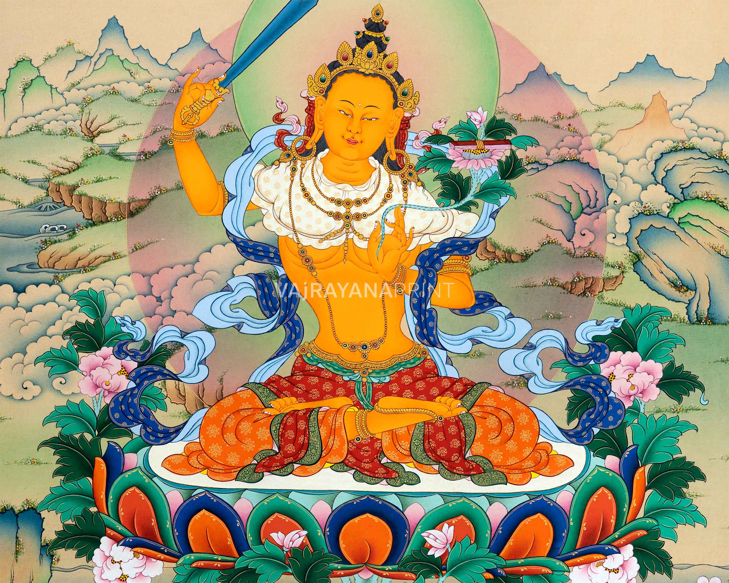Manjushri Canvas Print's Sacred Energy | The Wisdom Deity | High Quality Giclee Print