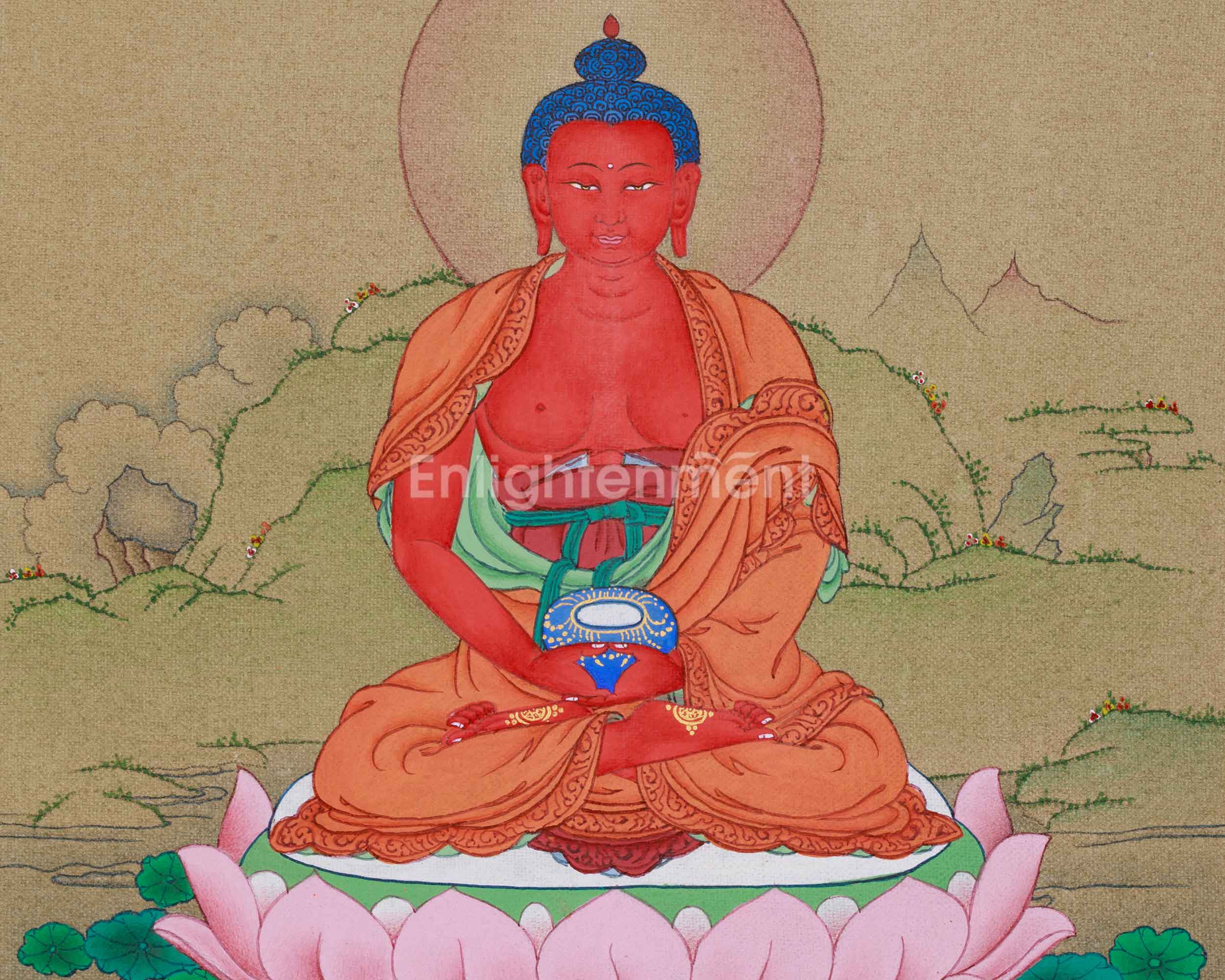 Red Amitabha Buddha Painting | Symbolizing Infinite Light, Compassion, and the Pure Land