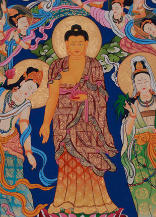 Standing Buddha Thangka | Symbol of Peace, Enlightenment, and Divine Grace