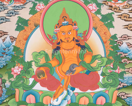 Five Dzambhalas Thangka | Featuring Amitabha Buddha | Hand-Painted on Cotton Canvas
