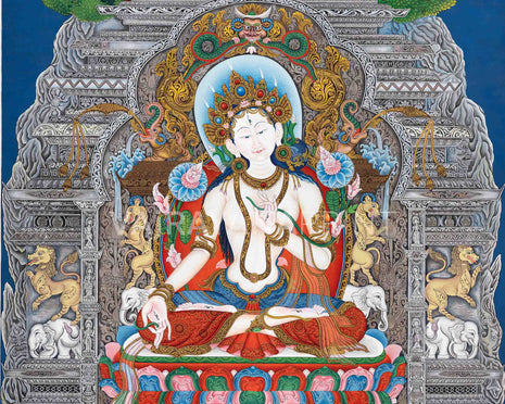 White Tara Thangka Print | Buddhist Art for Decor