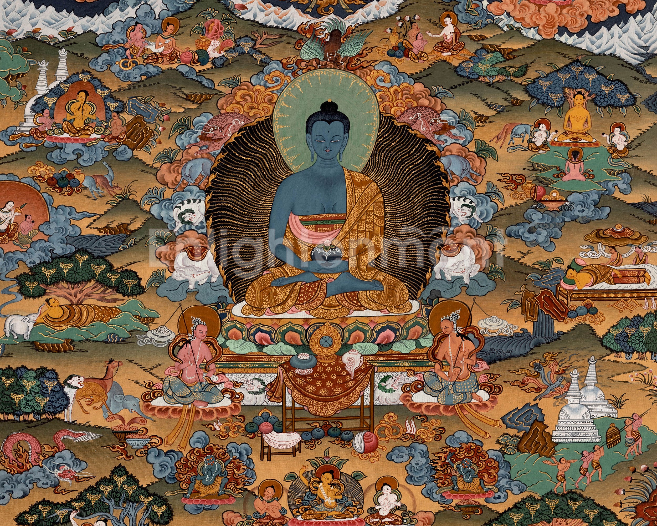 Vintage Life of Buddha Thangka | The Journey of Siddhartha to Nirvana