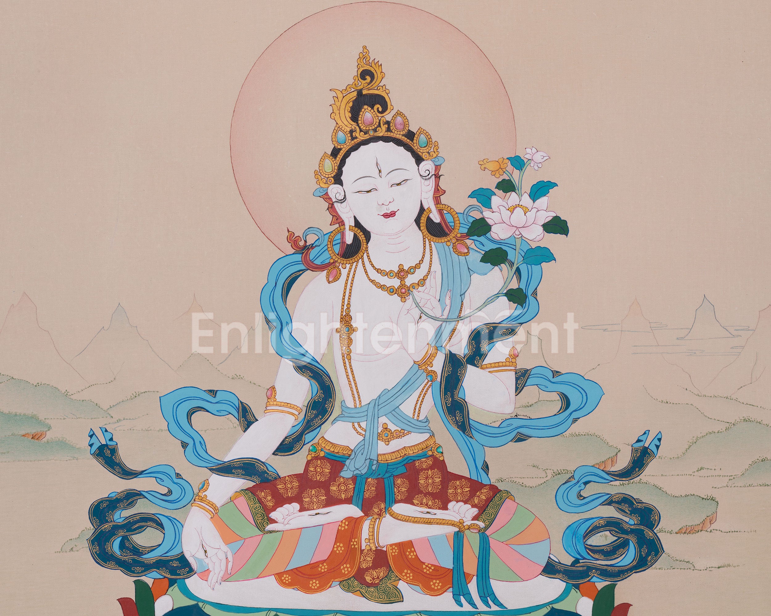 Female Buddhist White Tara Thangka | Symbol of Divine Protection and Peace
