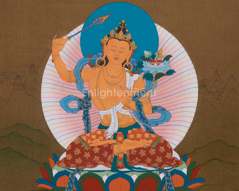 Enlightened Bodhisattva Manjushri Thangka | Supreme Wisdom & Compassion