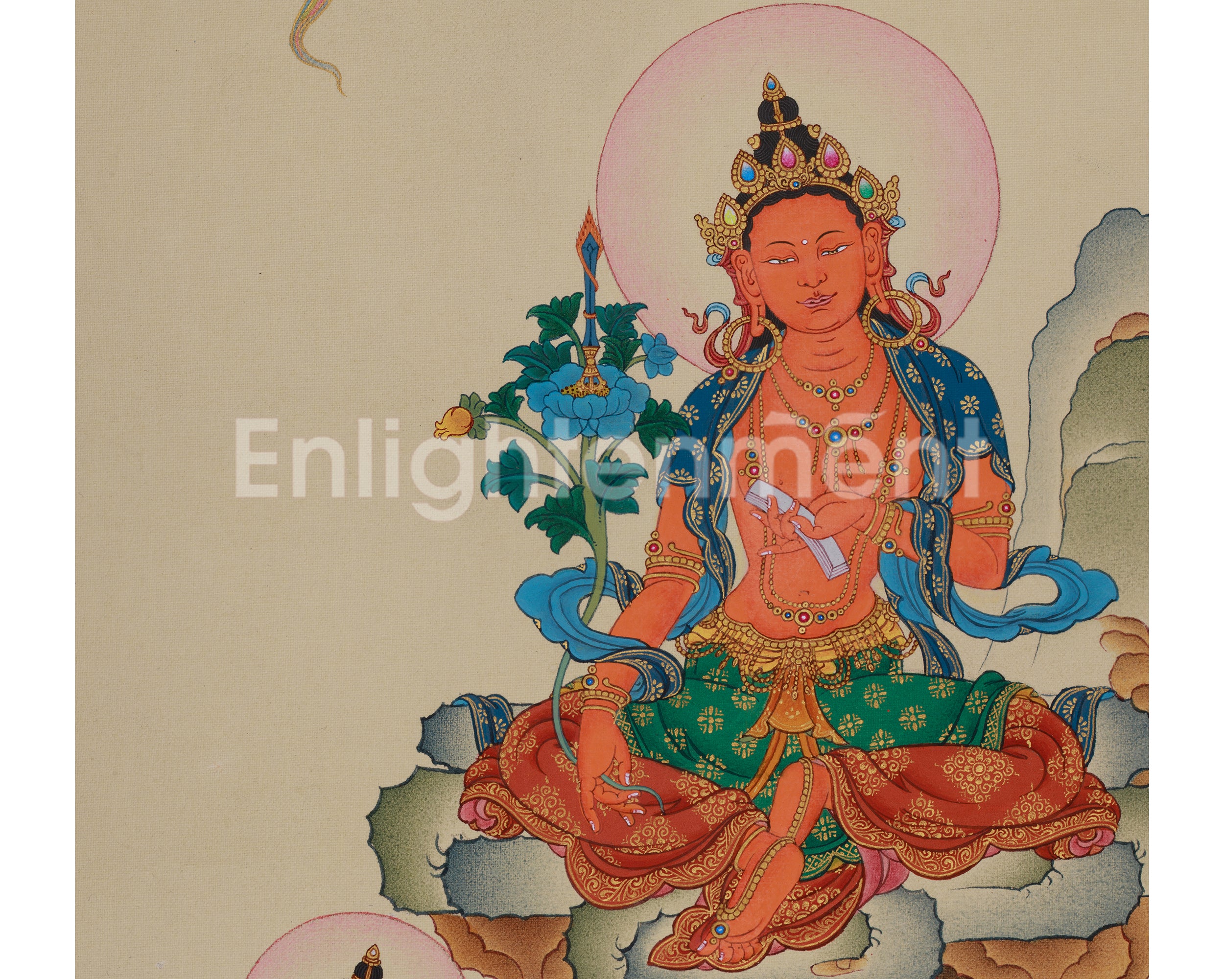 Manjushri Wisdom Bodhisattva Thangka | Flaming Sword | Buddhist Deity