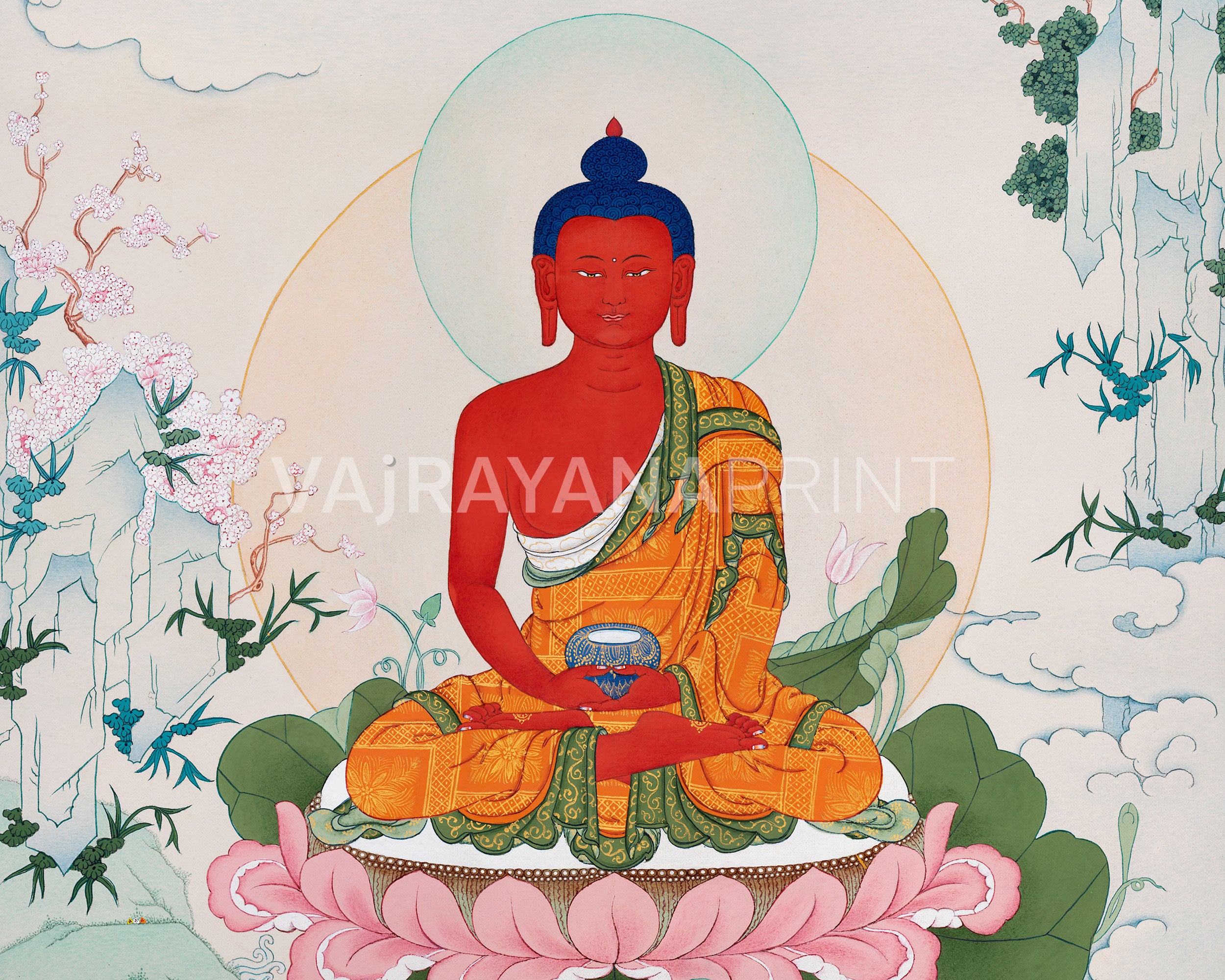 Red Buddha, Amitabha Canvas Print | Sacred Art of Infinite Light and Compassion