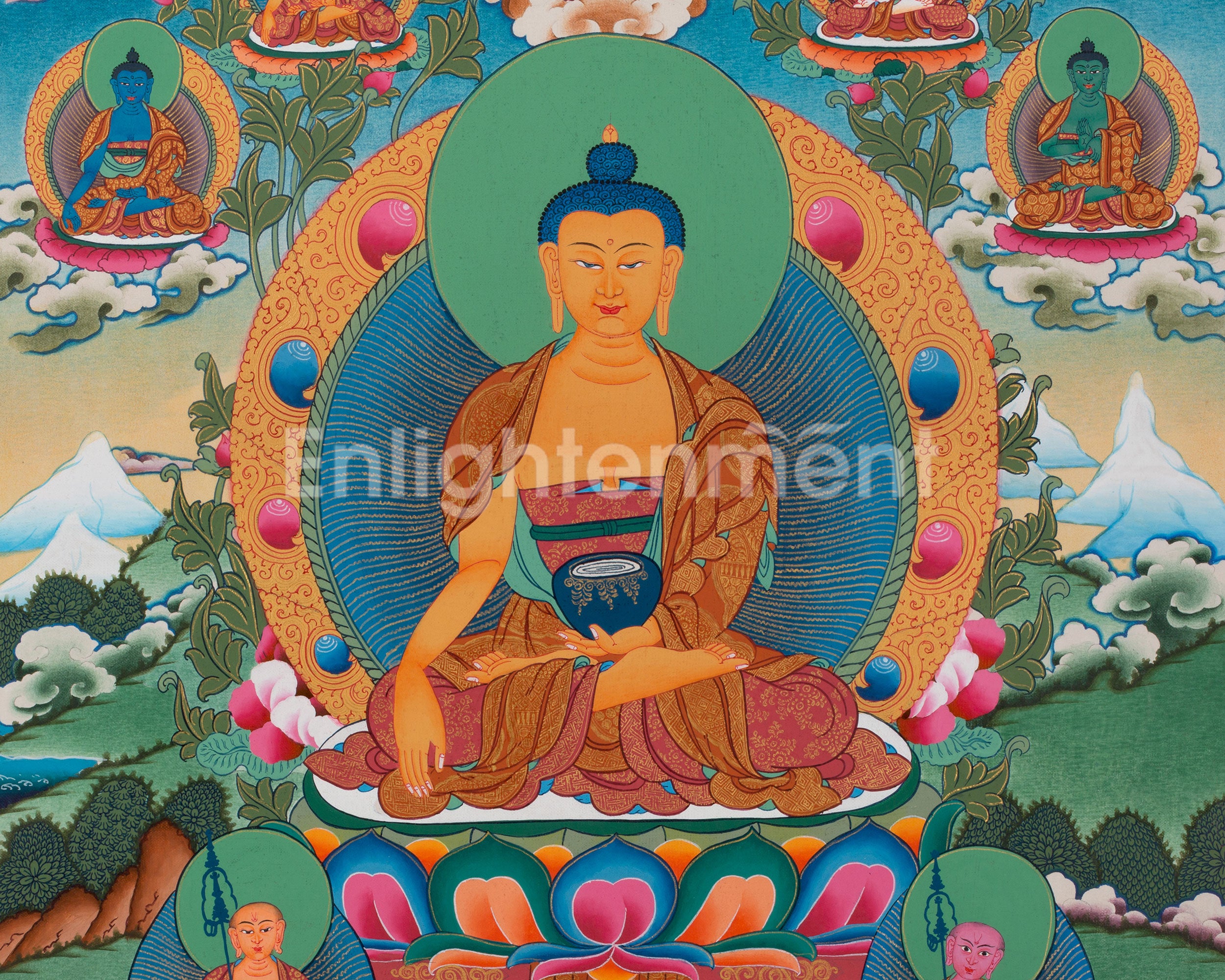 Shakyamuni Buddha with Five Dhyani Buddhas | Tibetan Art of Awakening and Compassion