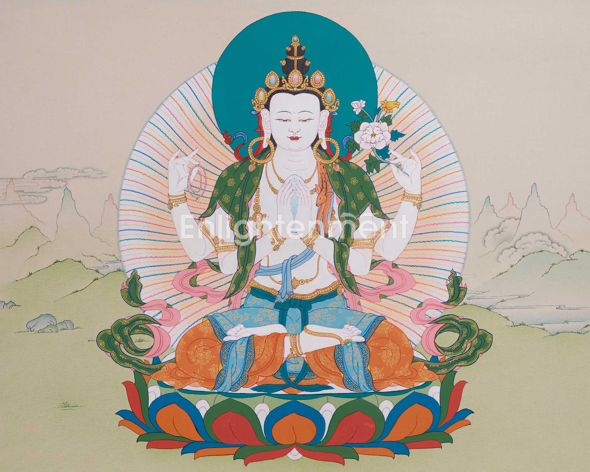 Traditional Handmade Chenrezig Thangka | Bodhisattva of Compassion and Healing