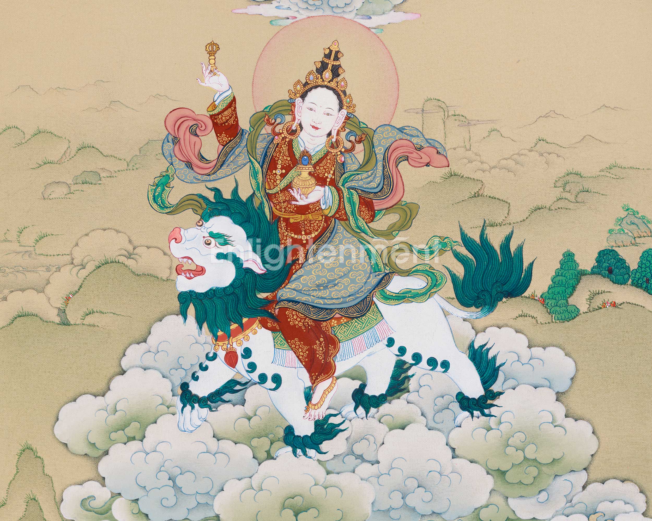 Tsheringma Thangka Painting | Goddess of Longevity with Jetsun Milarepa