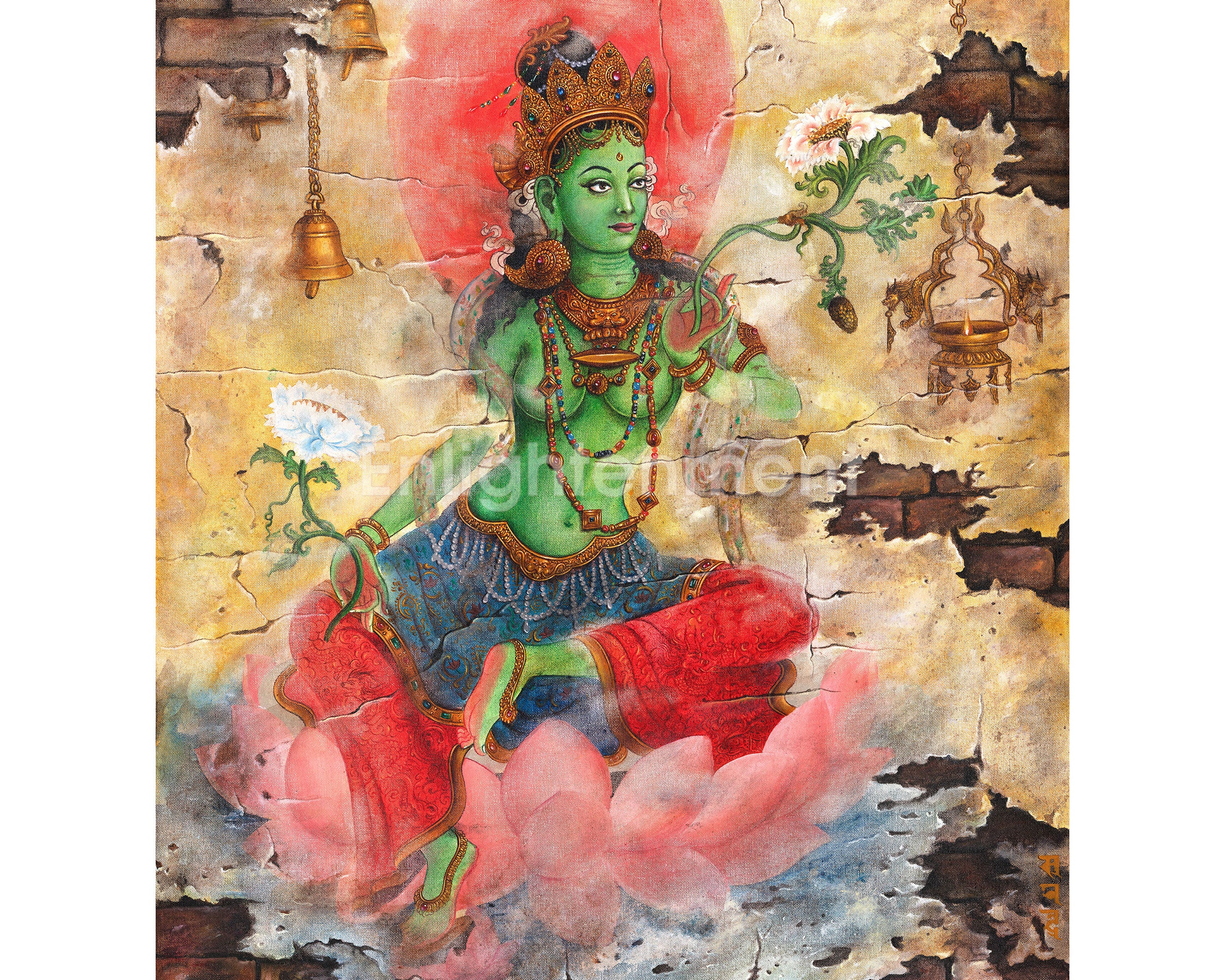 Oil Painting Tara | Arya Green Tara | Religious Buddhist Thangka