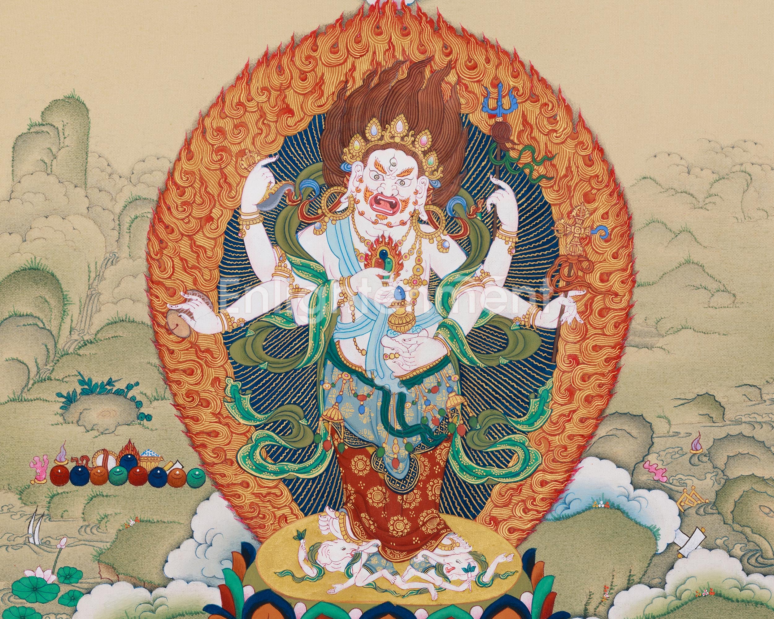 Sacred Buddhist Deity White Mahakala | Thangka of the Prosperity Guardian