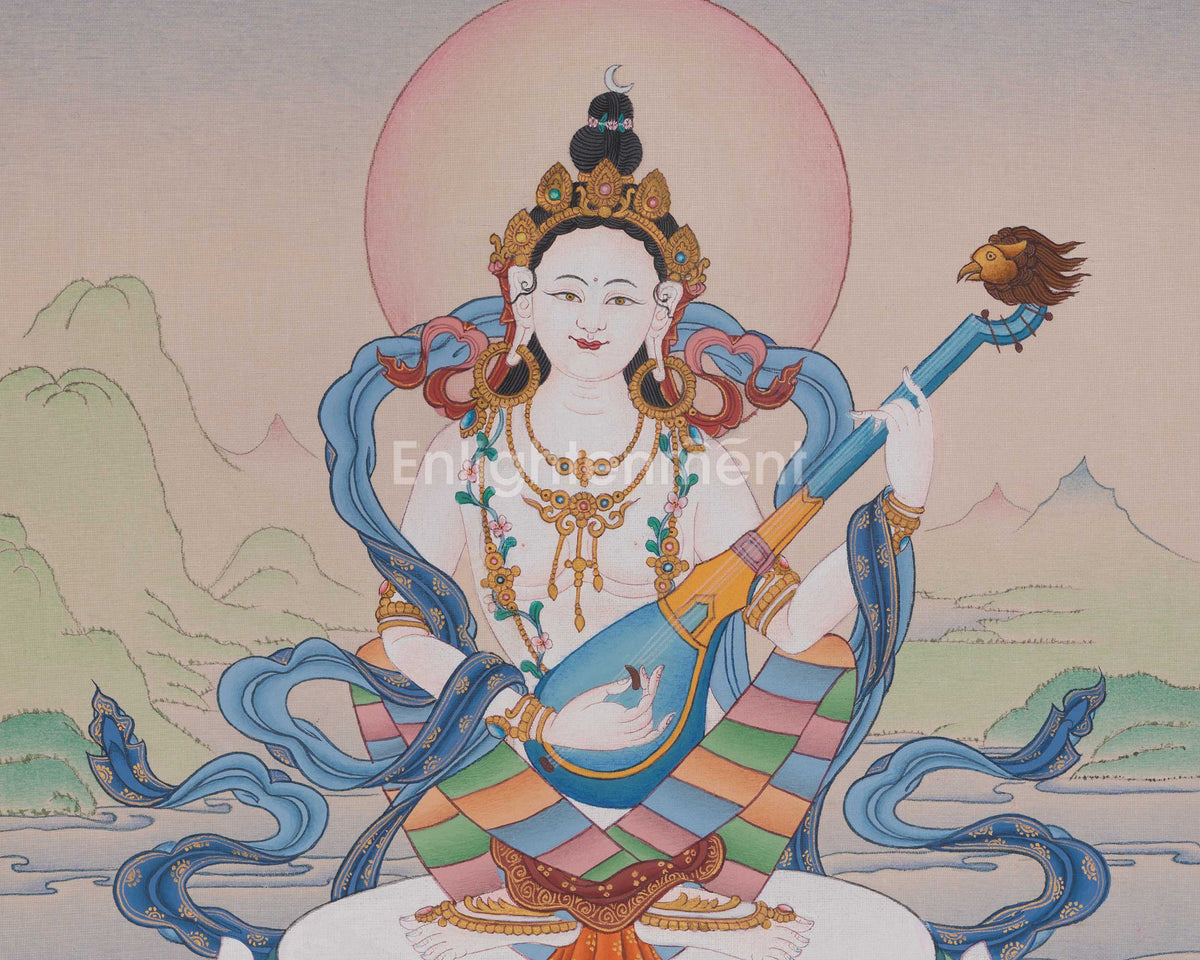 Saraswati Thangka Painting | Goddess of Knowledge, Music, Arts, Wisdom, And Learning