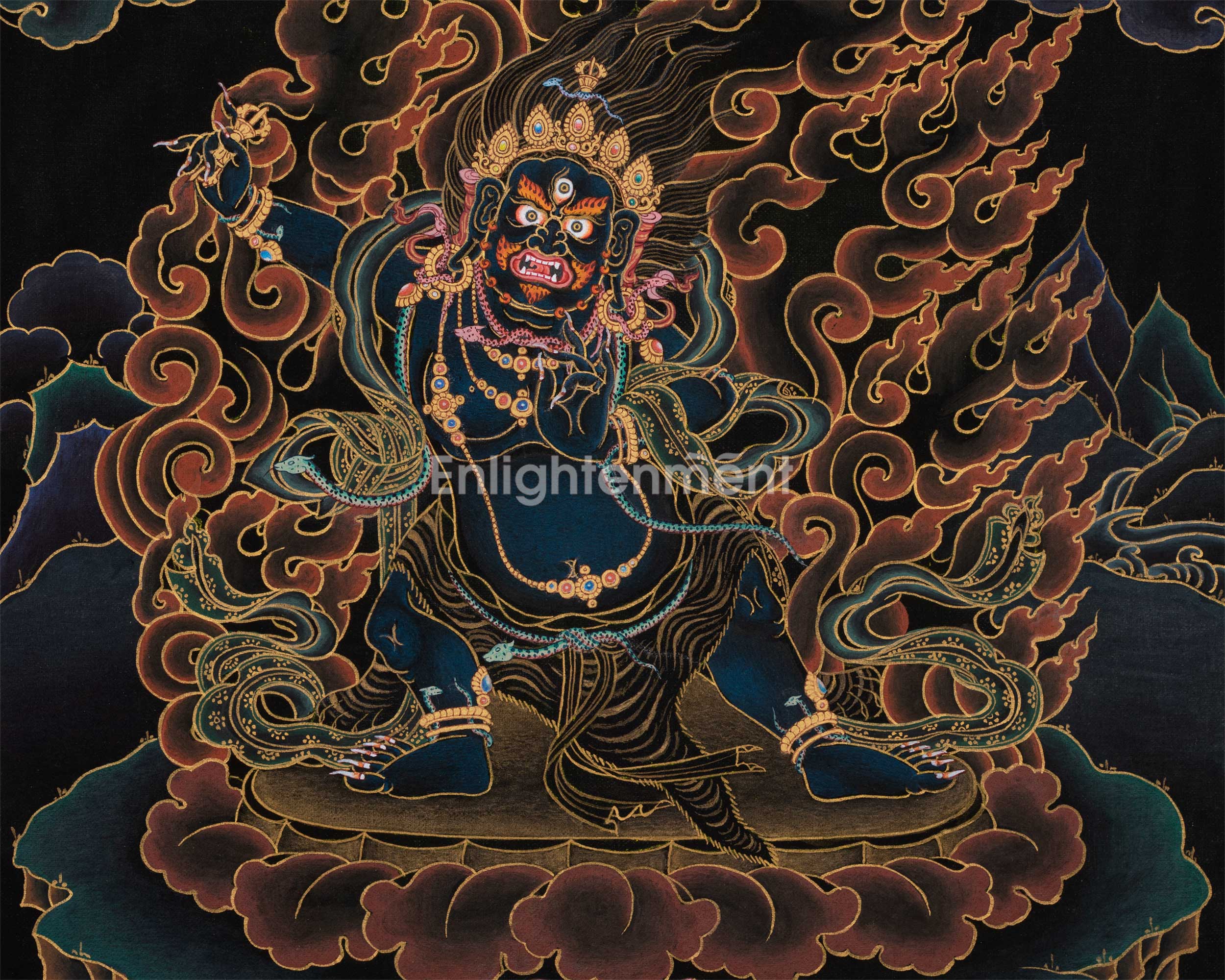 Exquisite Black and Gold  Vajrapani Thangka | Traditional Buddhist Artwork