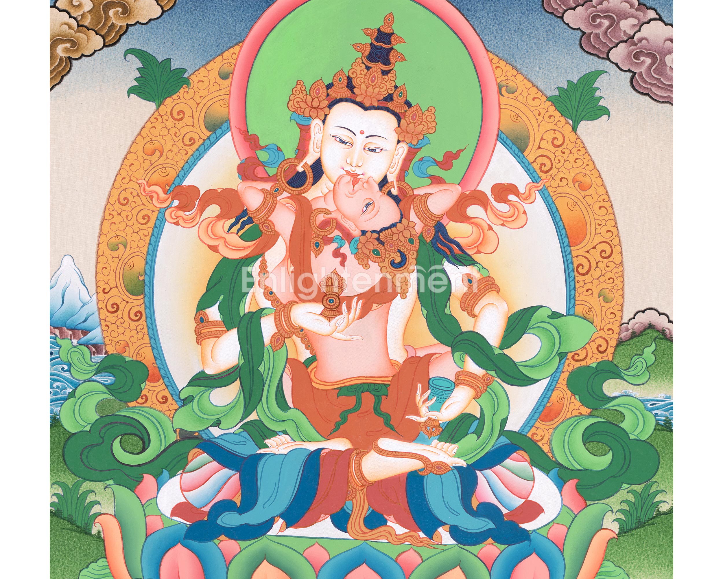 Vajrasattva with Consort Thangka Art | Traditional Yab-Yum Painting | Religious Decors