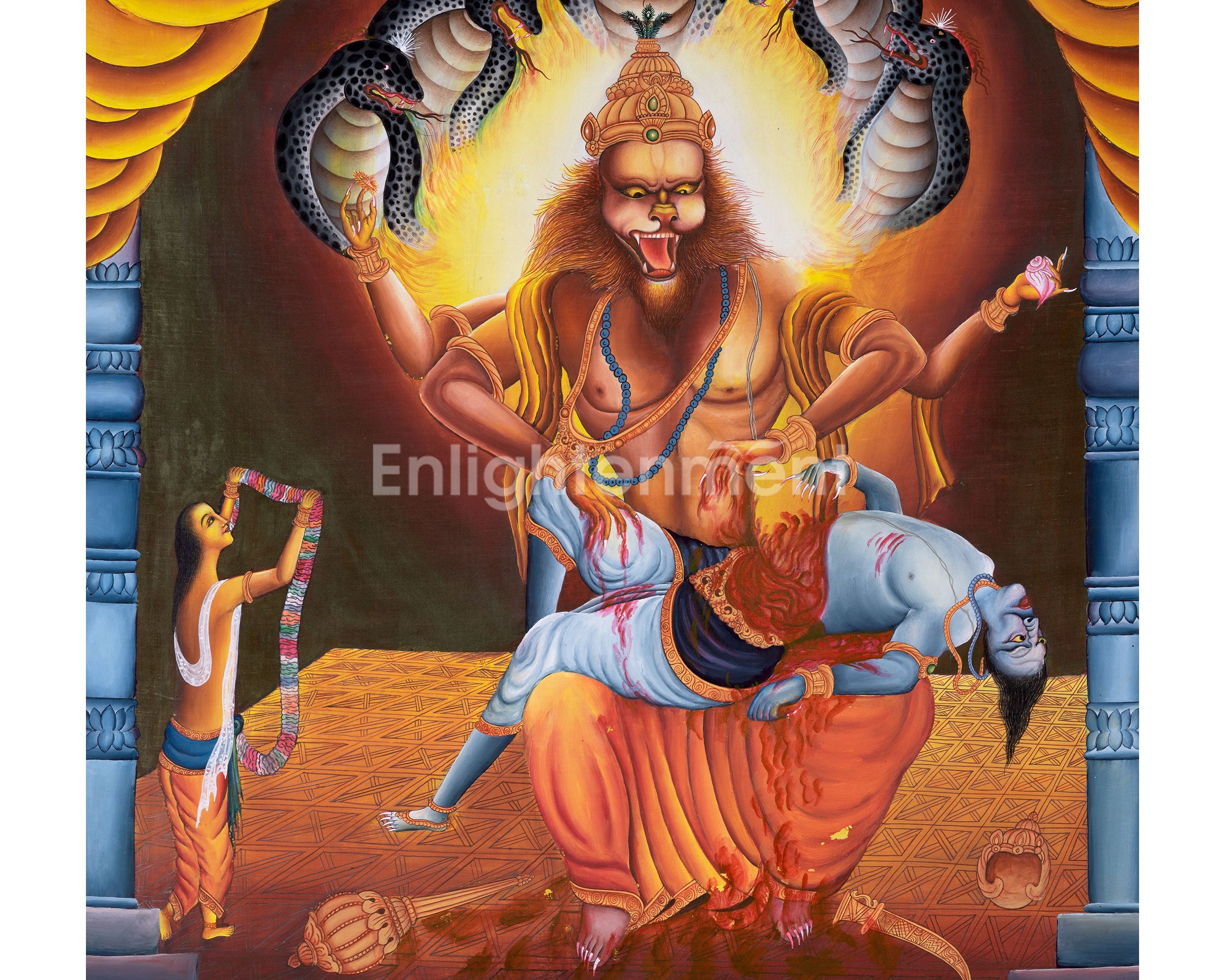 Fierce Narasimha Thangka | Lion-Headed Deity