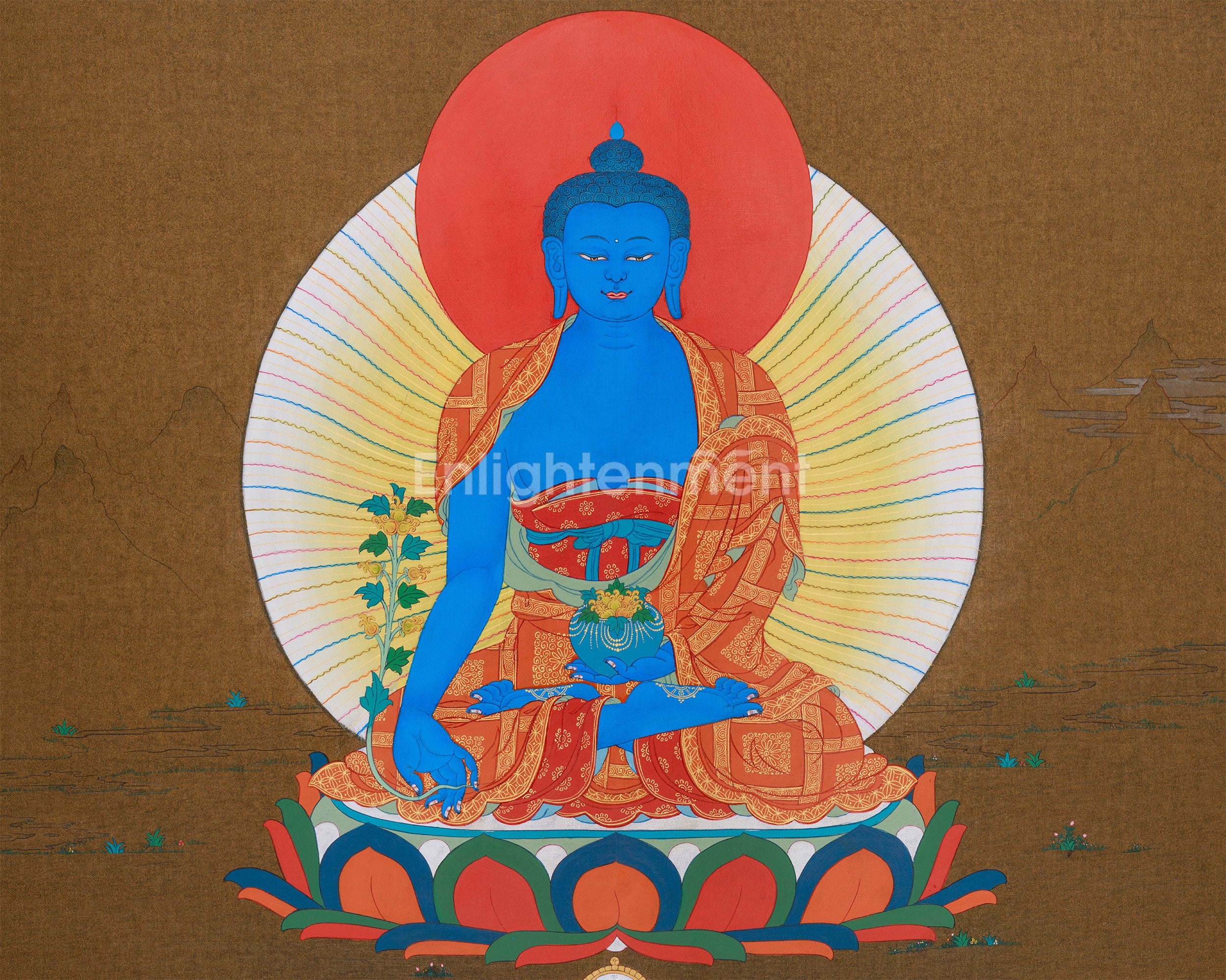Blue Buddha Bhaishajyaguru Thangka | Medicine Buddha of Healing and Transformation