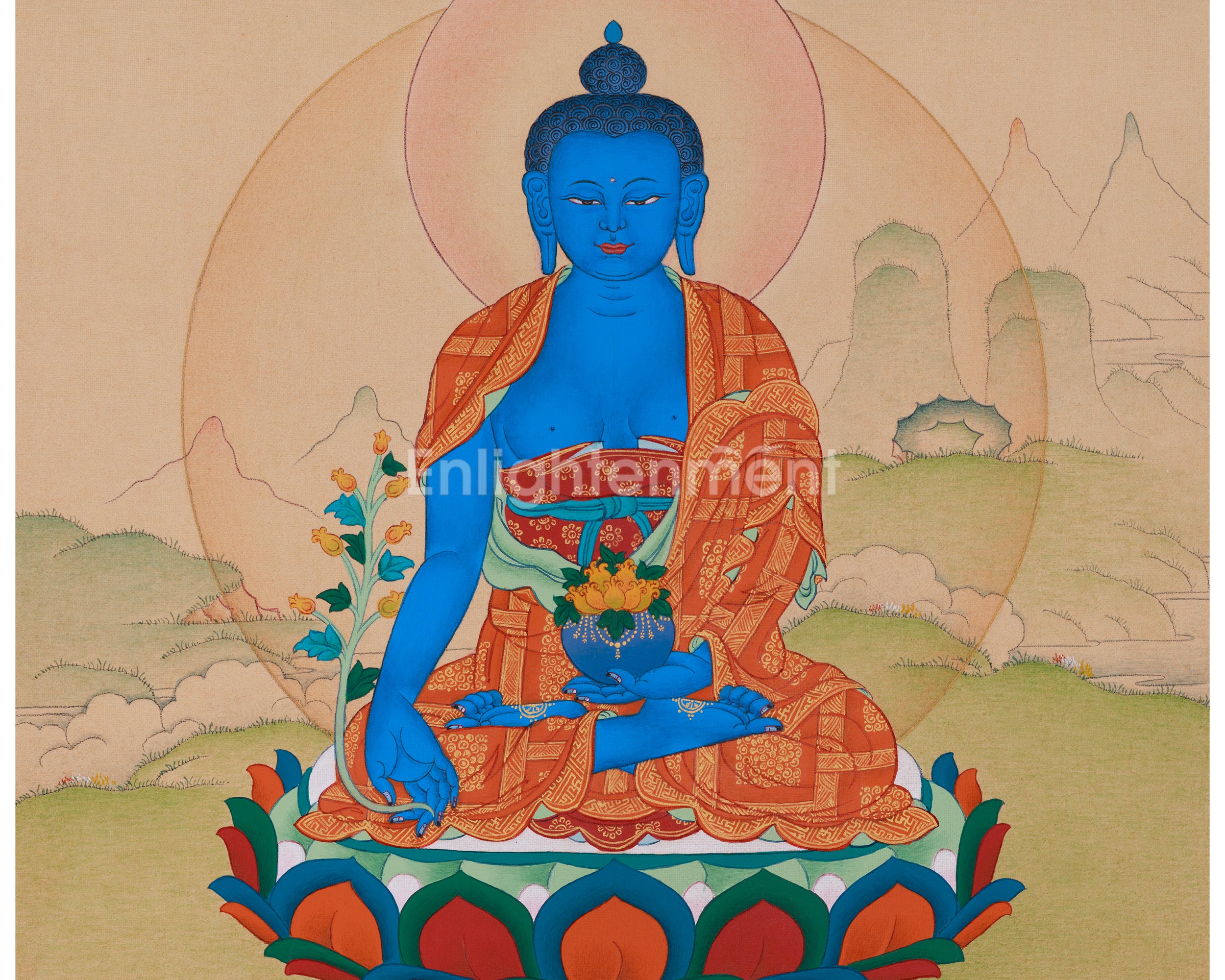 33cm Blue Healing Buddha, Bhaisajyaguru Thangka | Supreme Healer