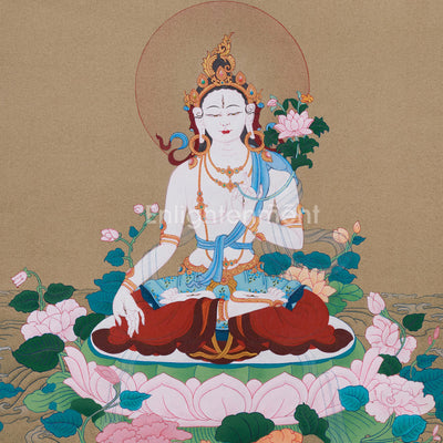 Female Bodhisattva White Tara Thangka | Handmade Sita Tara Painting