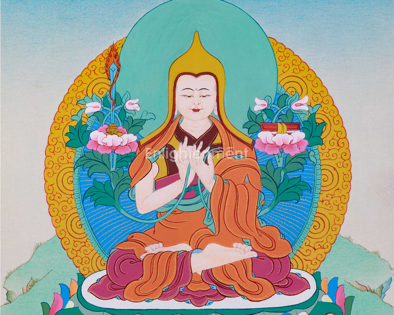 Miniature Tsongkhapa Thangka | Traditional Acrylic Art