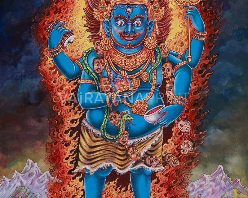 Four-Armed Mahakala Thangka Print | Tibetan Protector Deity