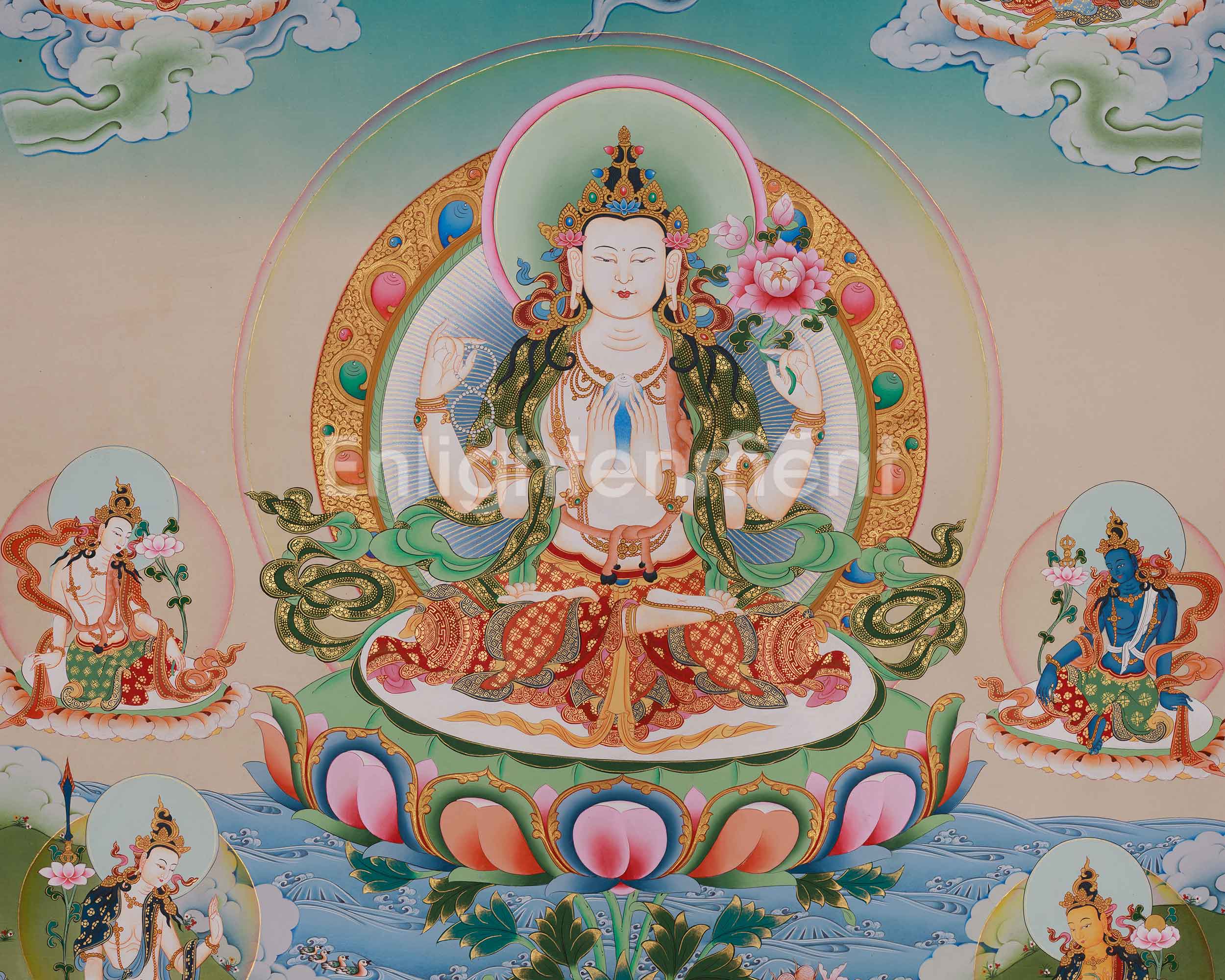 Buddhist Thangka of Bodhisattva Chenrezig | The Embodiment of Compassion