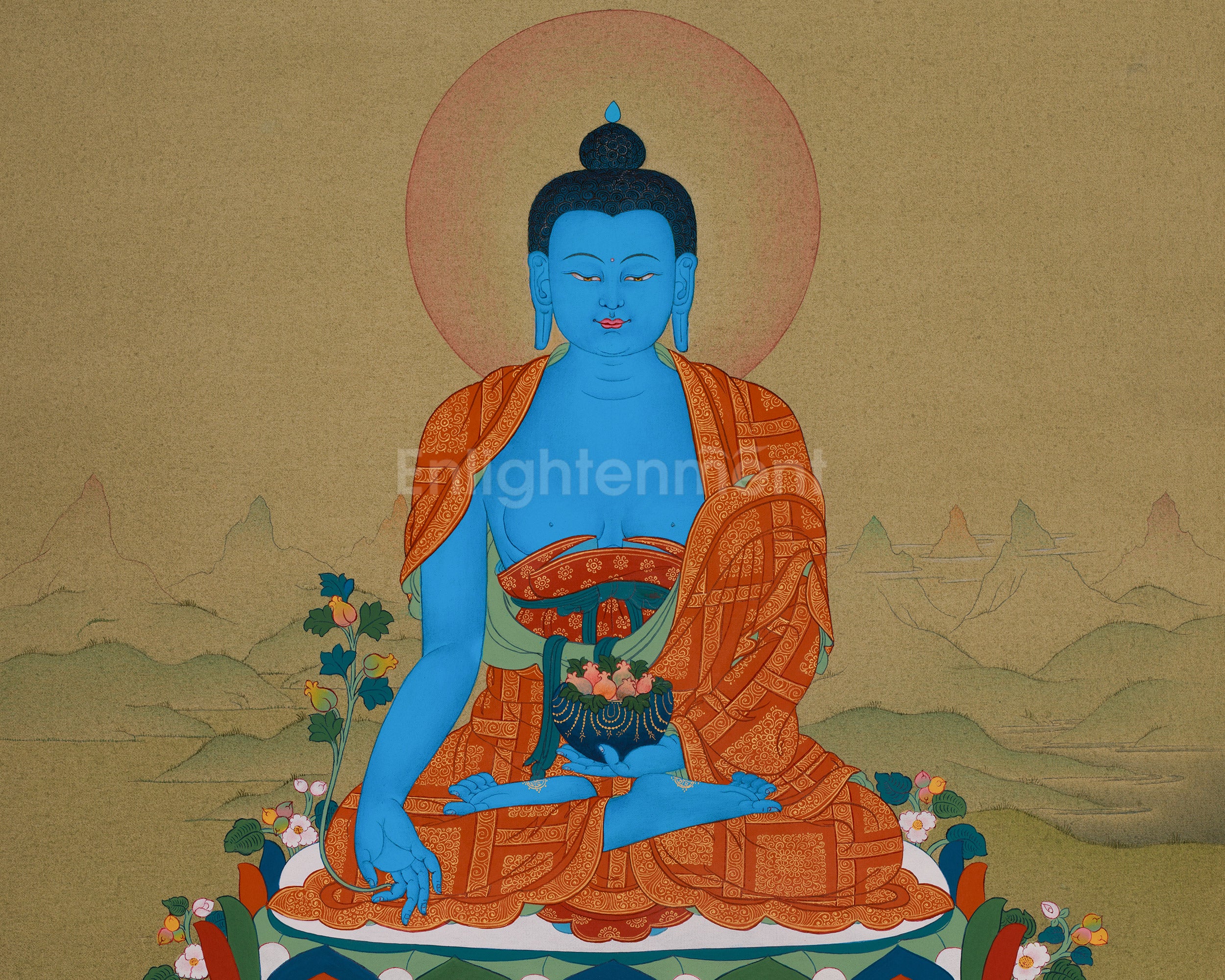 Traditional Bhaisajyaguru Thangka | Hand-Painted Medicine Buddha Art