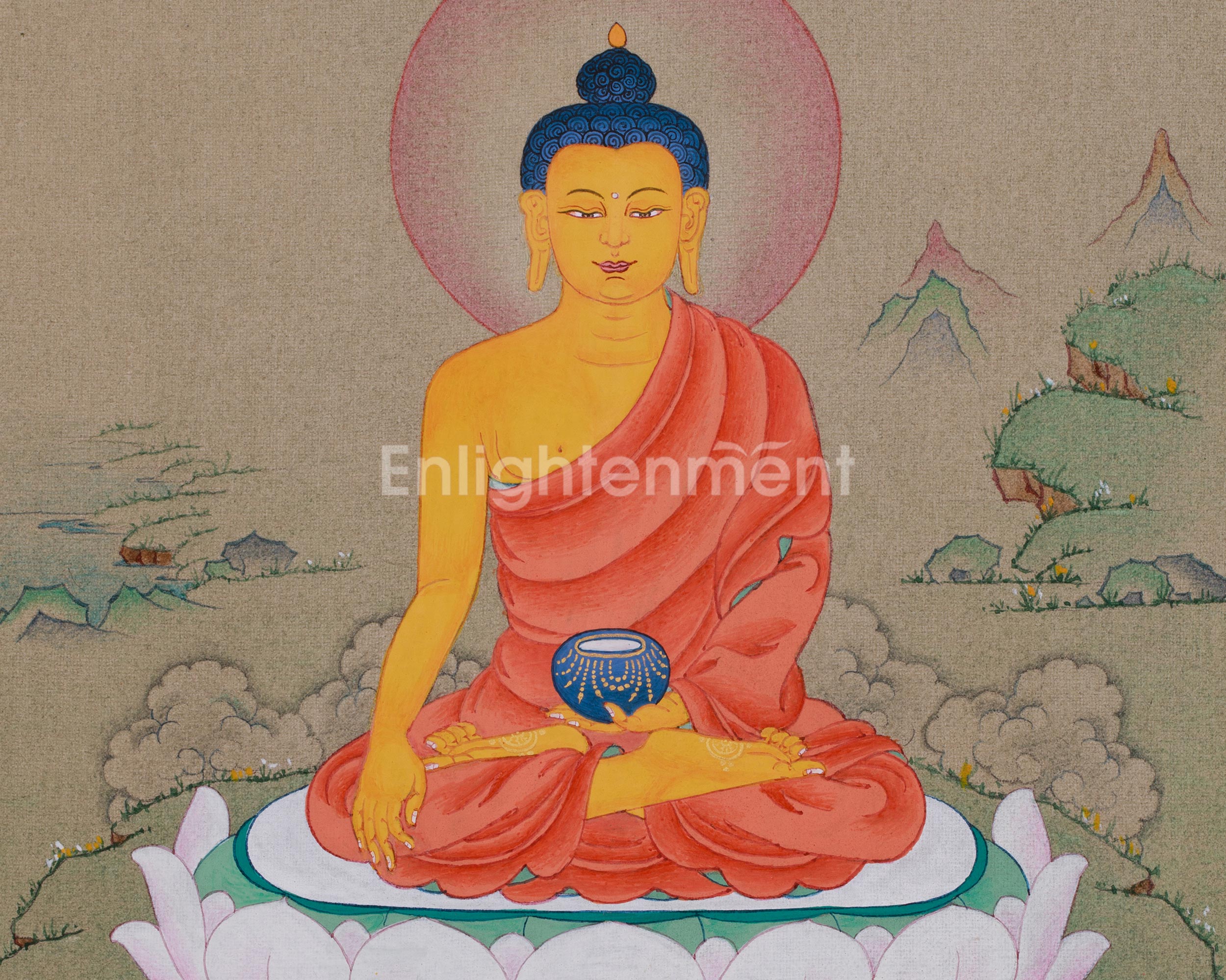 Hand-Painted Peaceful Deity Shakyamuni Buddha Thangka | A Symbol of Enlightenment