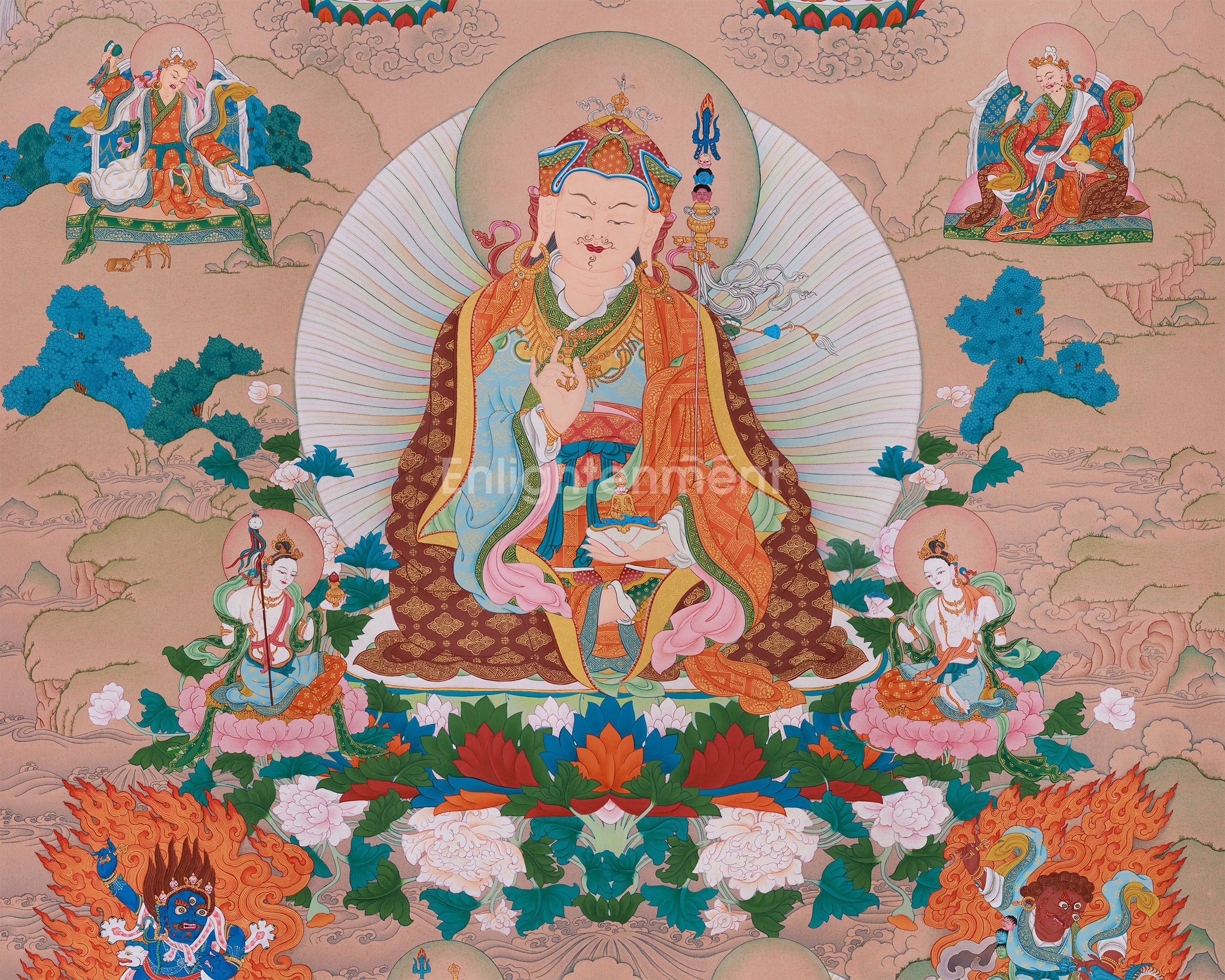 Majestic Thangka of Eight Manifestations of Guru Padmasambhava | Iconic Forms of the Lotus-Born Master