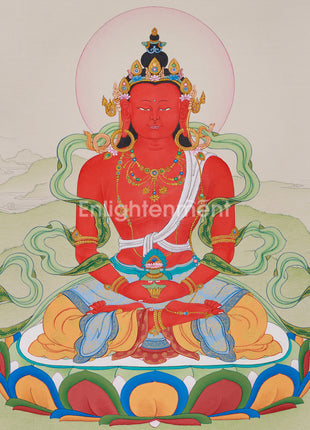 Amitayus Buddha in Natural Stone Colors Thangka