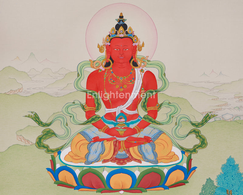 Amitayus Buddha in Natural Stone Colors Thangka