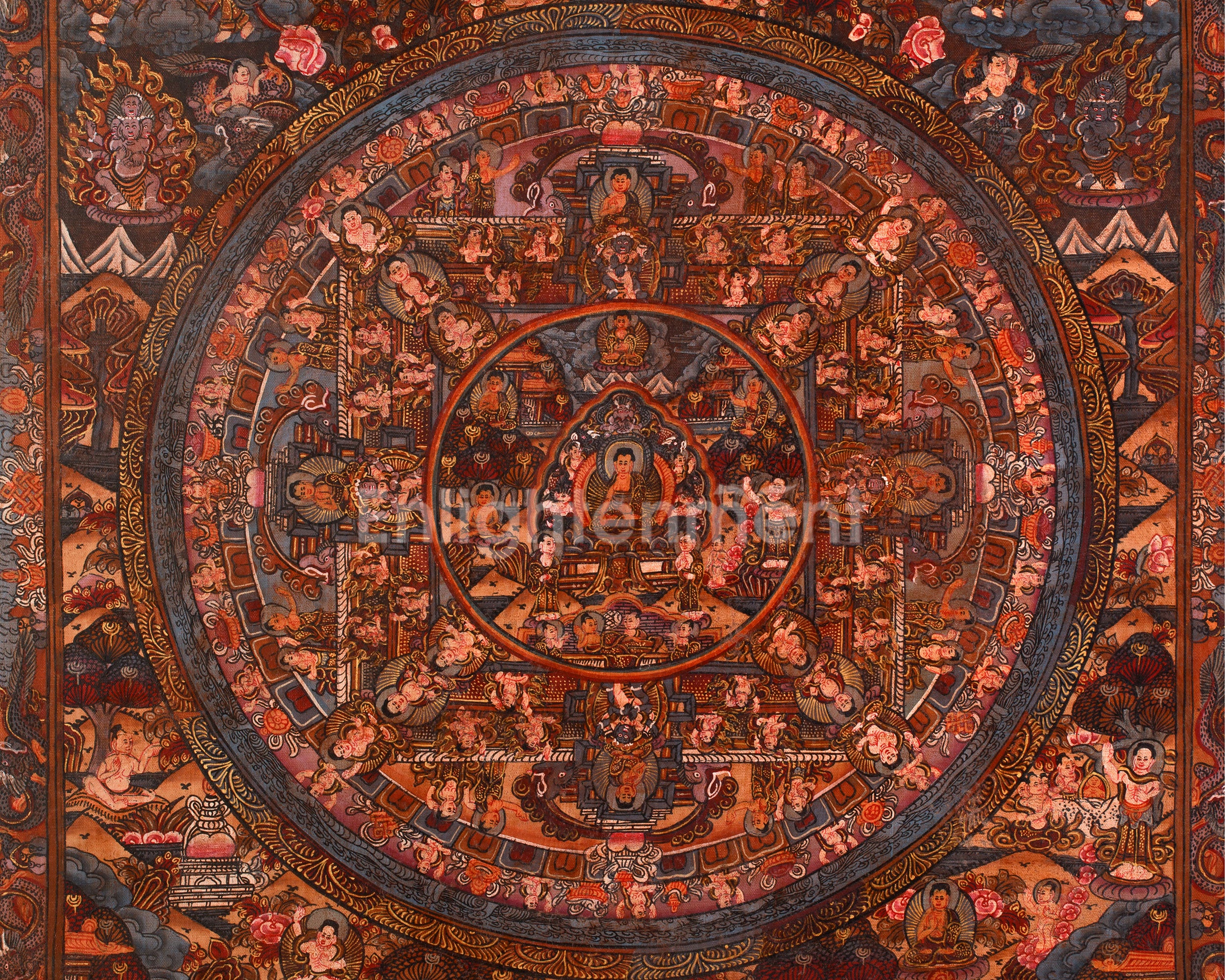 Original Hand-Painted Buddha Mandala Painting | Symbol of Dharma & Unity