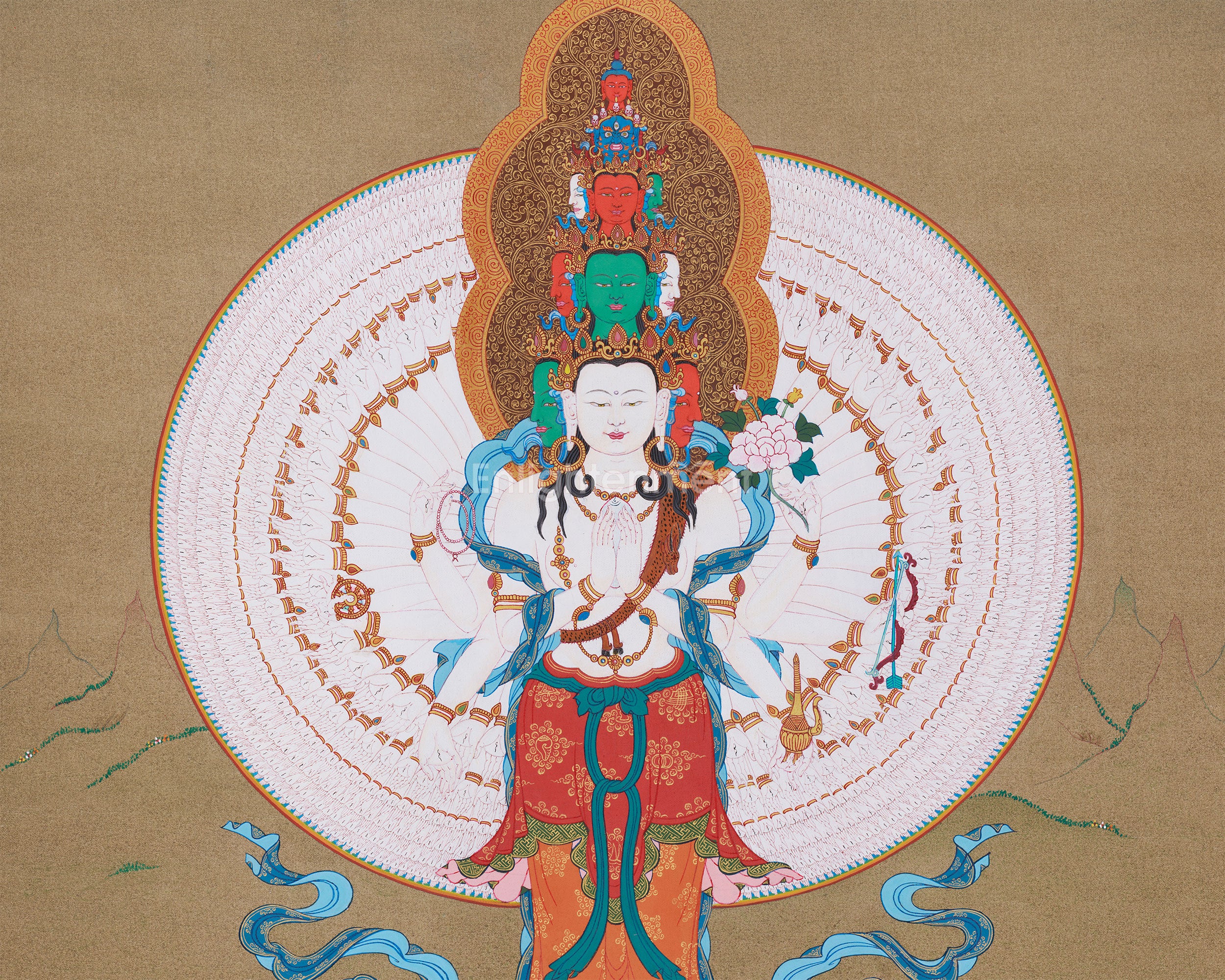 Thousand Arms Chenrezig Thangka | Divine Manifestation of Infinite Compassion