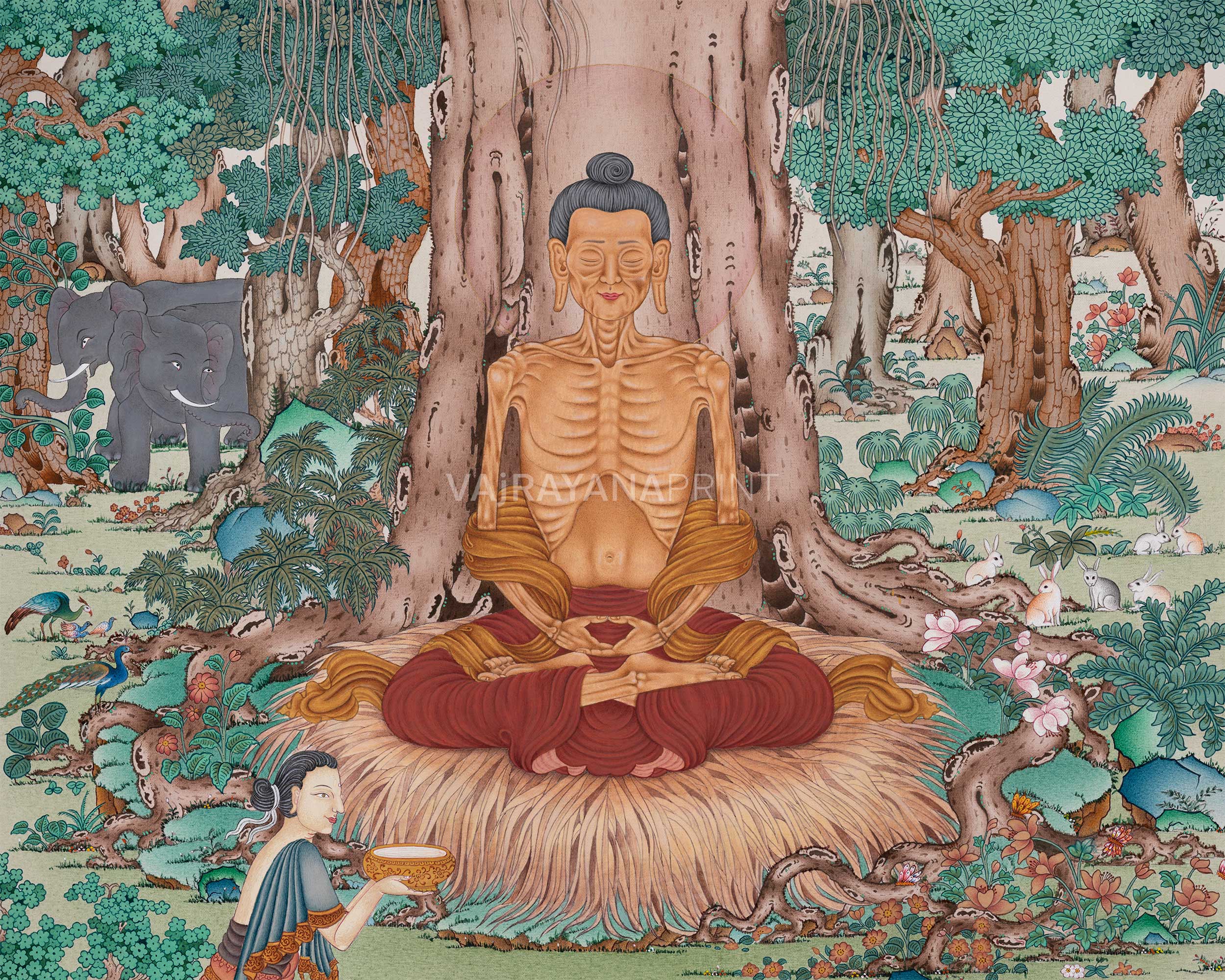 Fasting Buddha Giclee Canvas Print | Sacred Enlightenment Art