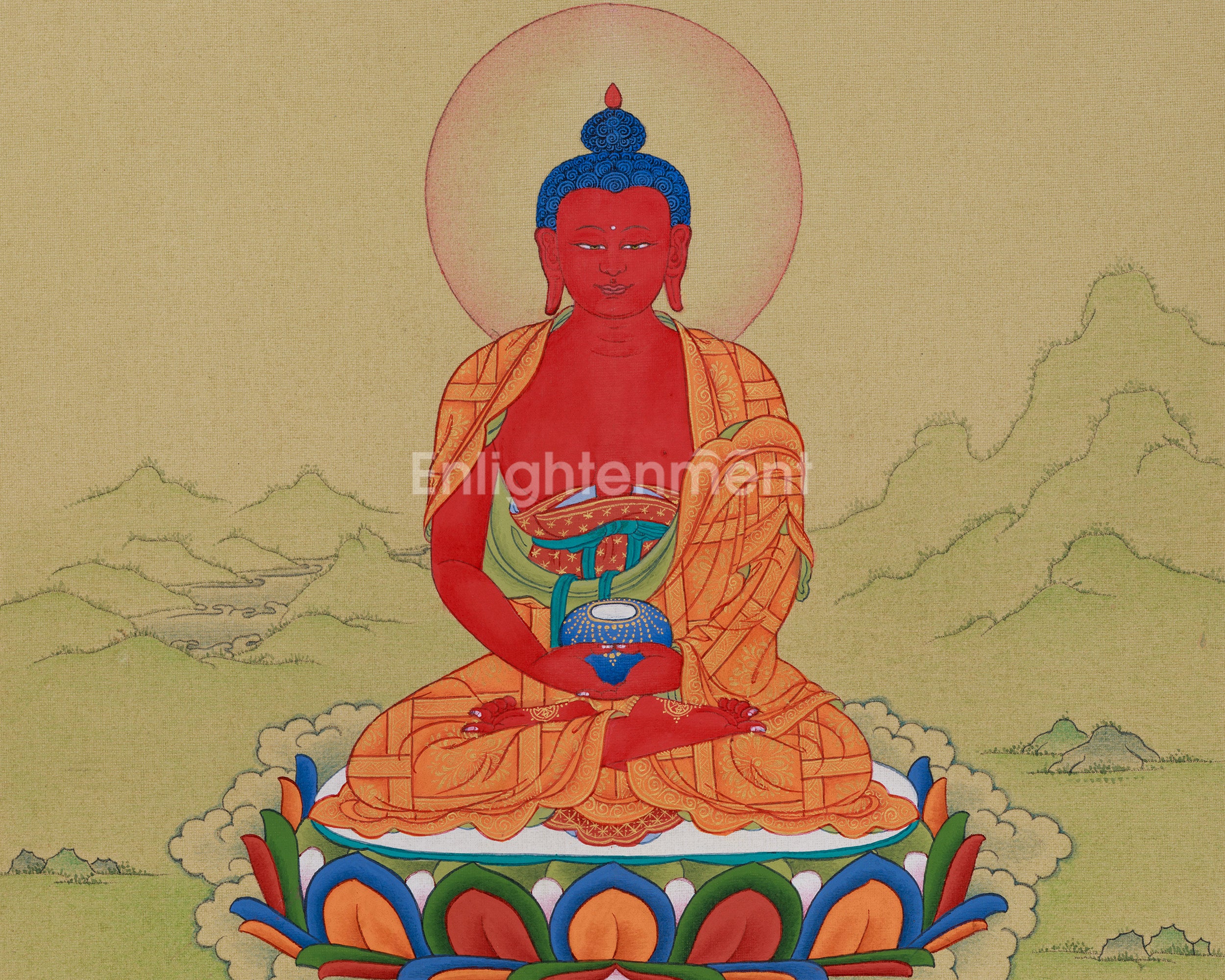 Amitabha Buddha Enlightenment Thangka | Buddha of Infinite Light