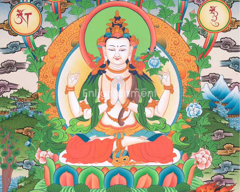 Handpainted Chenresig Thangka | Bodhisattva Deity | Wall Decor