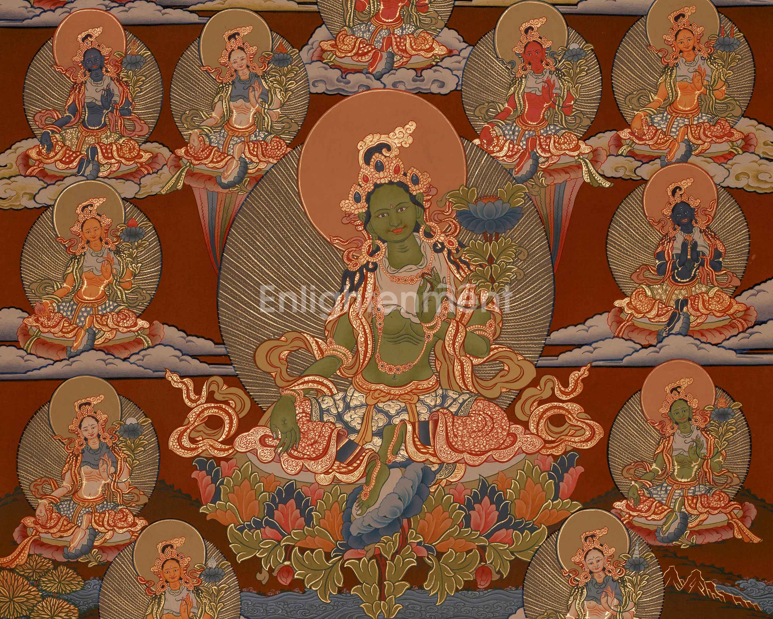 Twenty-One Tara Goddess Thangka | Manifestation of Tara