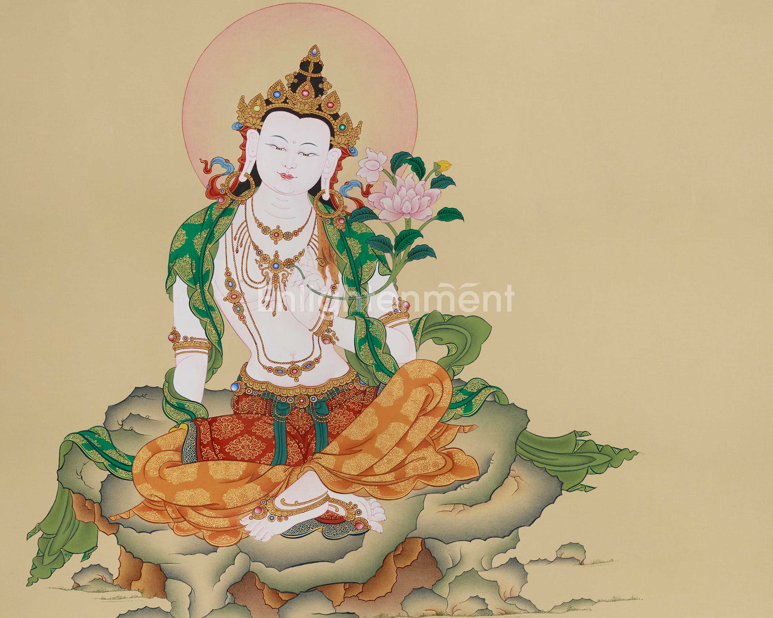Traditional Thangka of Two-Armed Chenrezig | A Pure Expression of Compassion