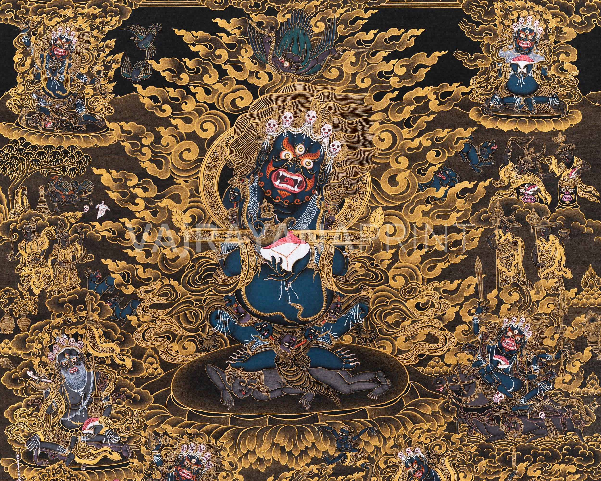 Sakya Mahakala Thangka, High Quality Giclee Canvas Print, Digital Print, Mahakala Thangka